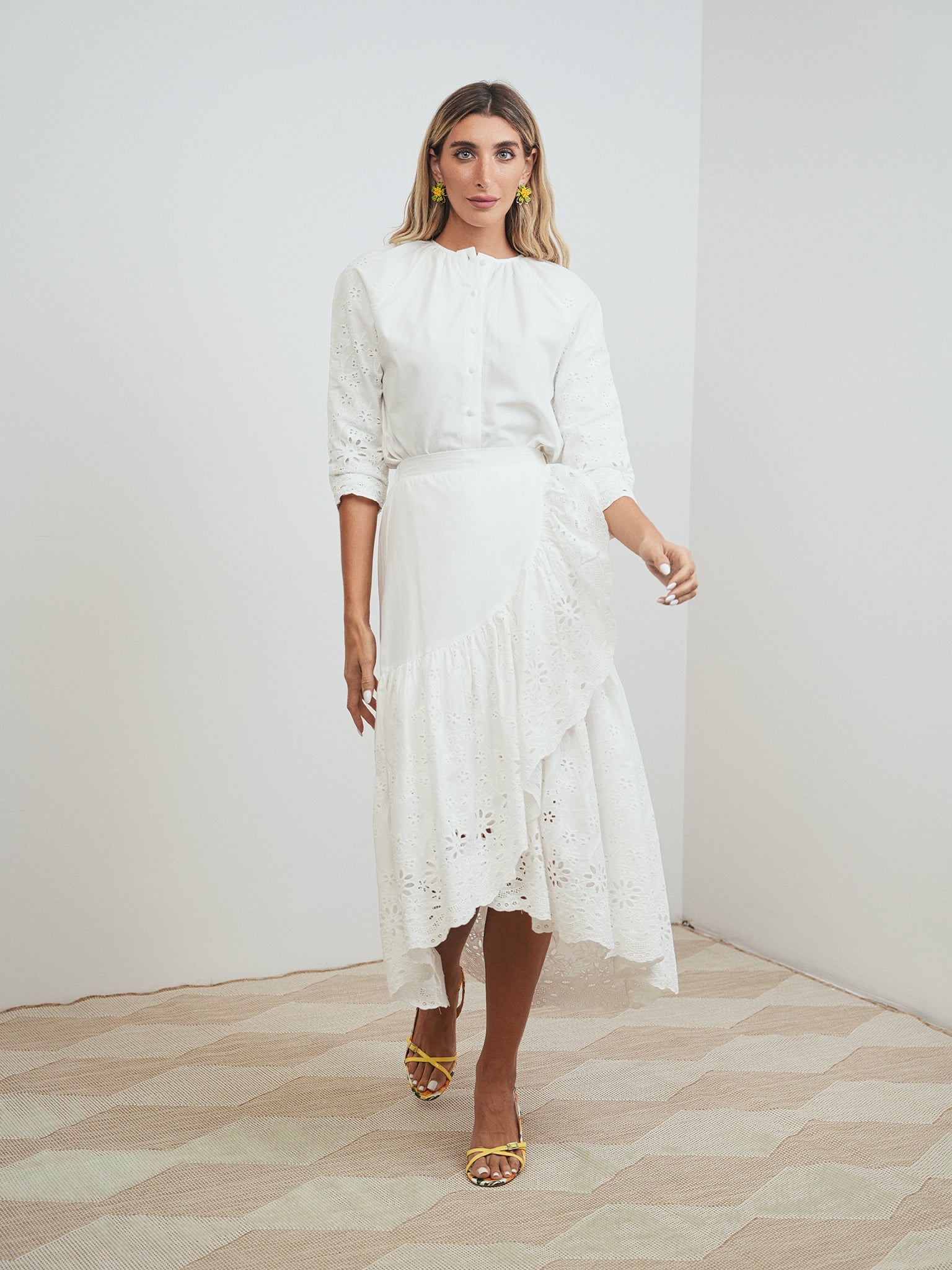 Eyelet Mock Wrap Skirt