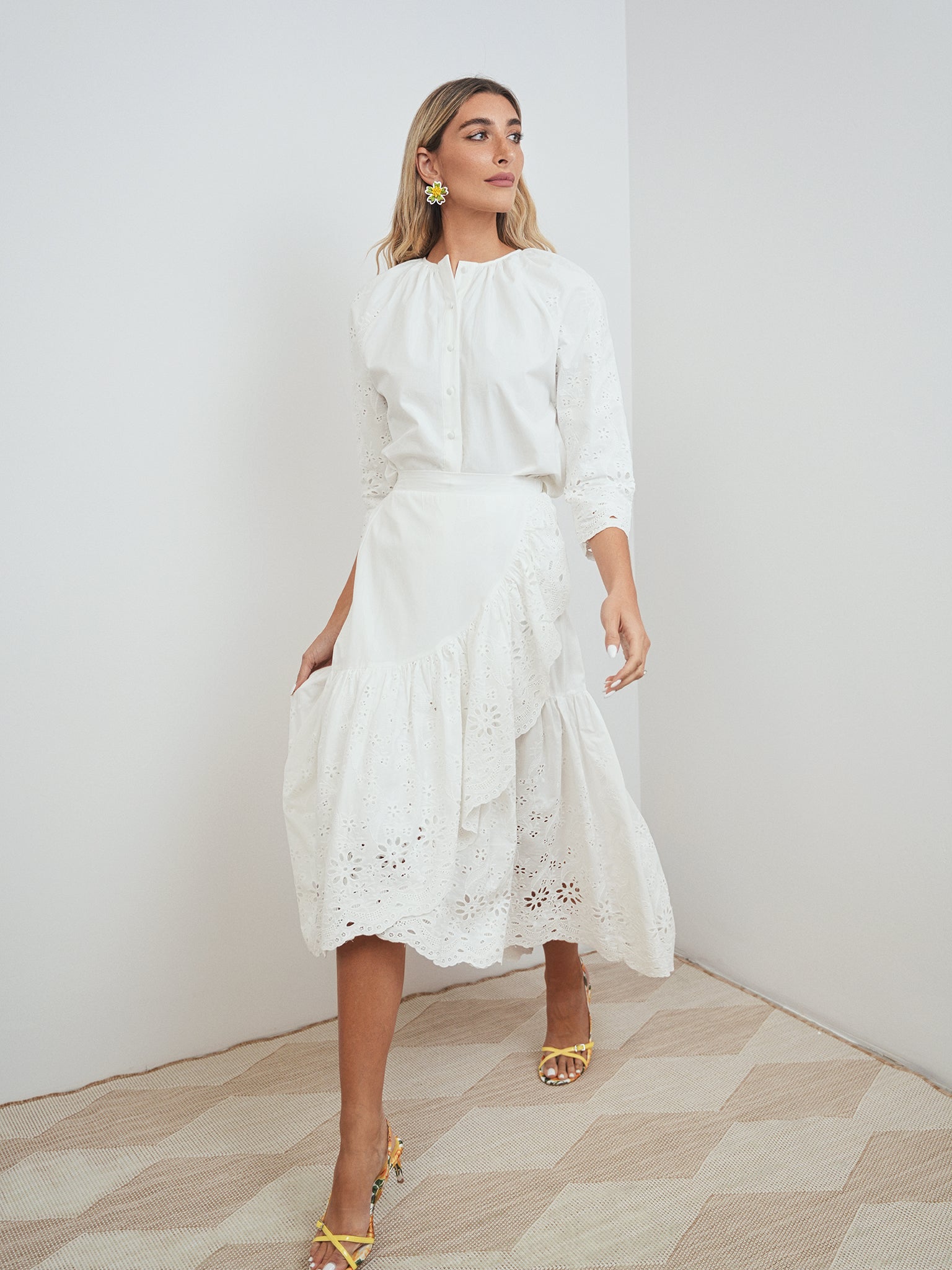 Eyelet Mock Wrap Skirt