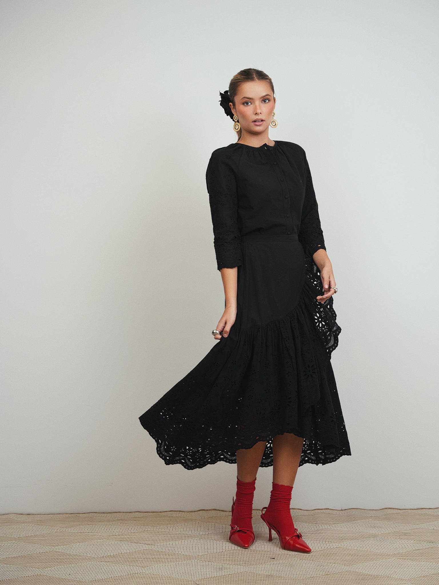 Eyelet Mock Wrap Skirt