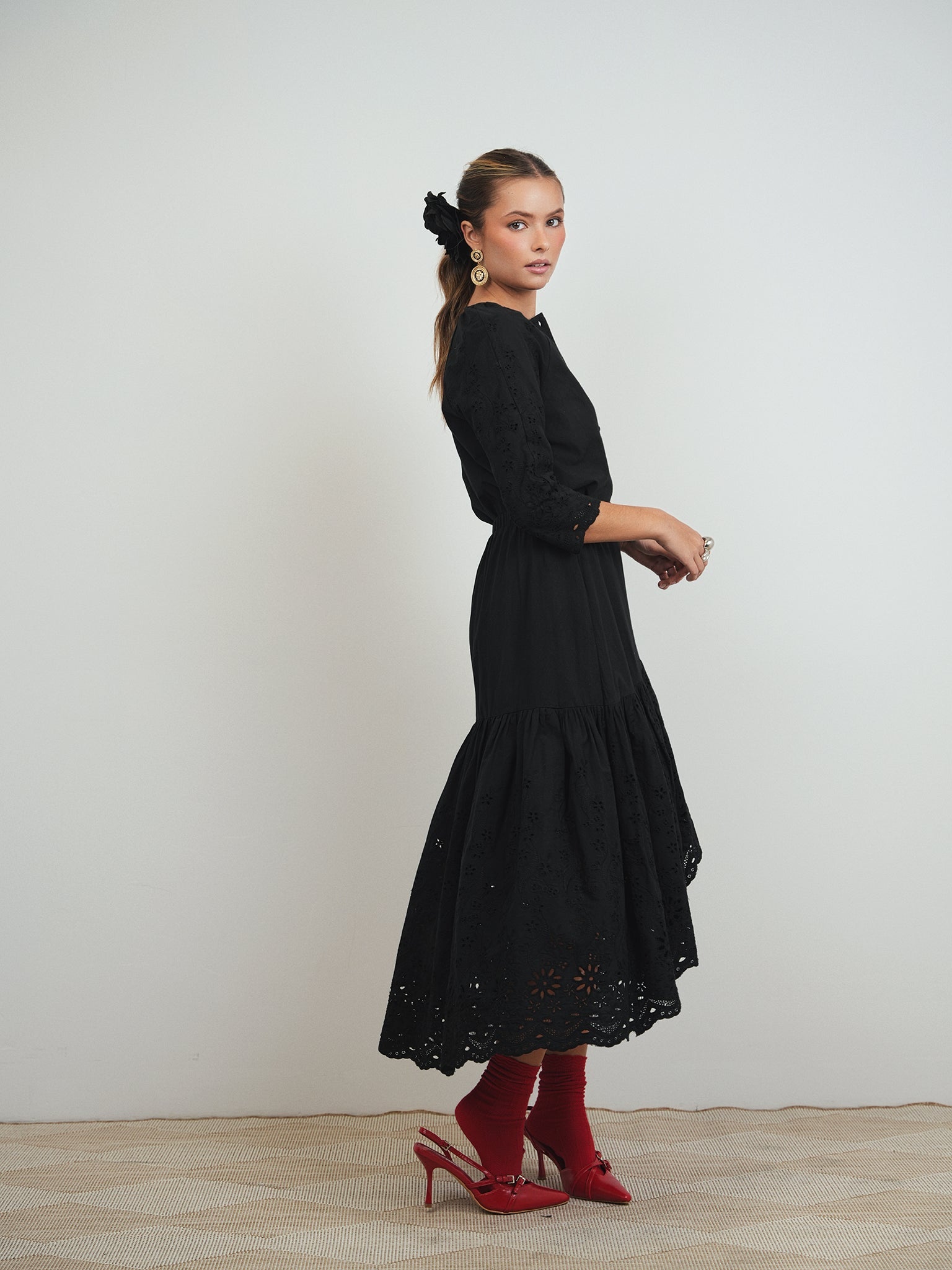 Eyelet Mock Wrap Skirt