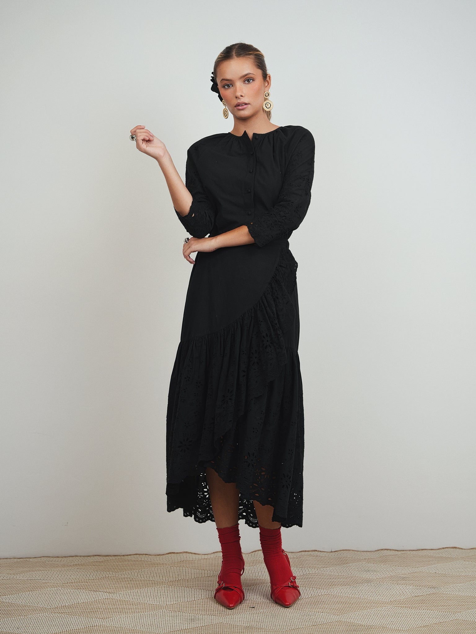 Eyelet Mock Wrap Skirt