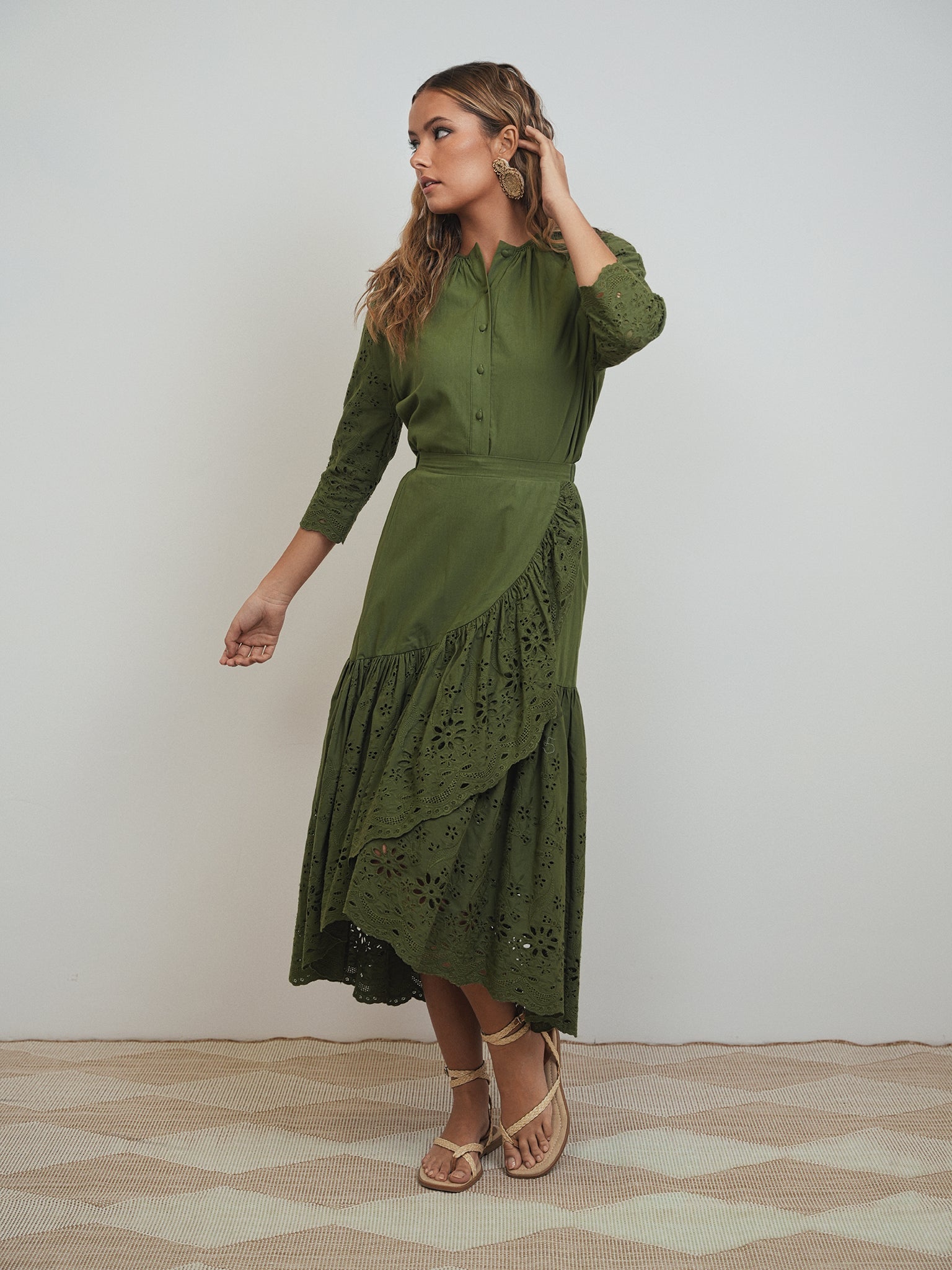 Eyelet Mock Wrap Skirt