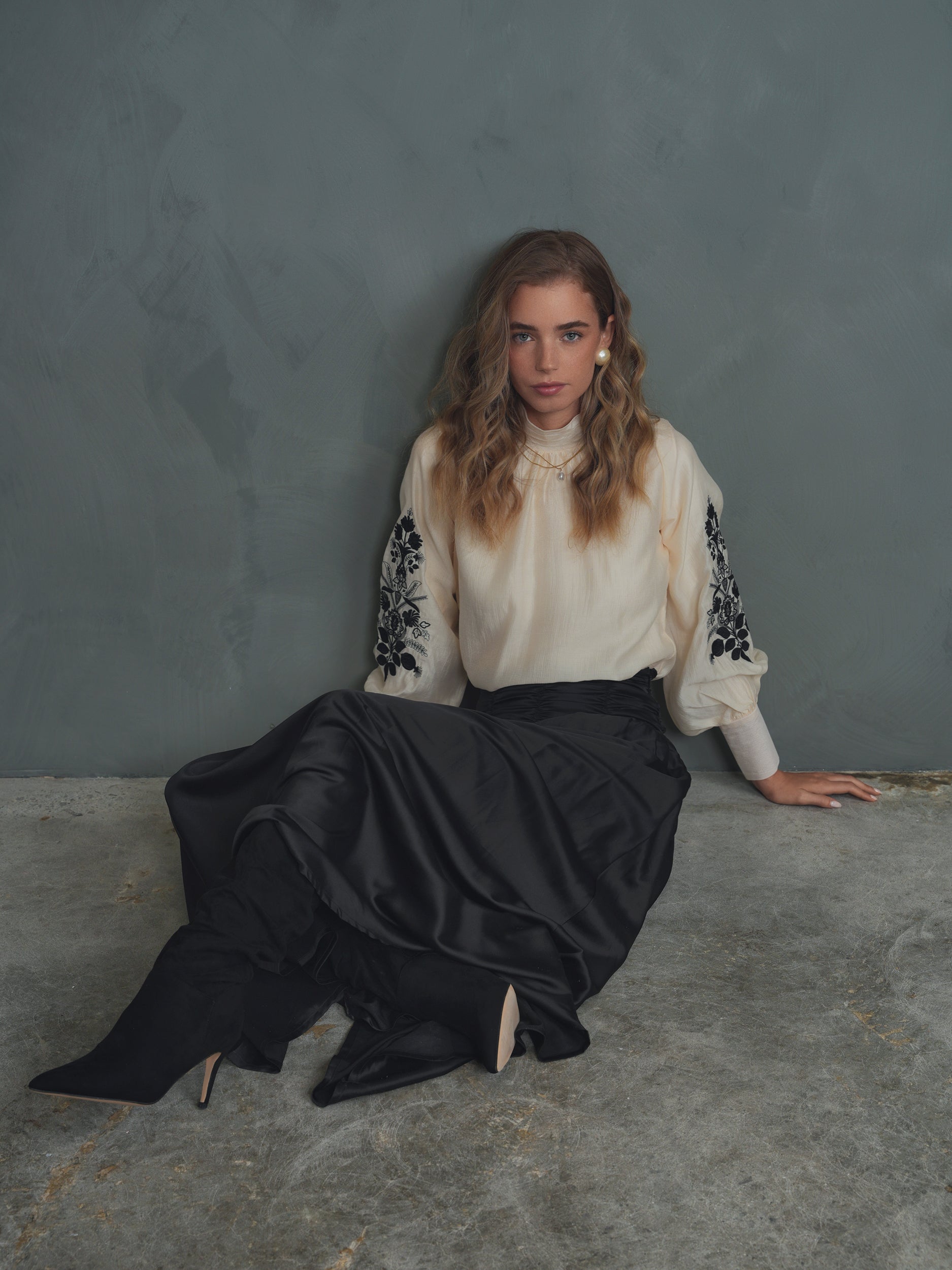 Embroidery Mock Neck Top