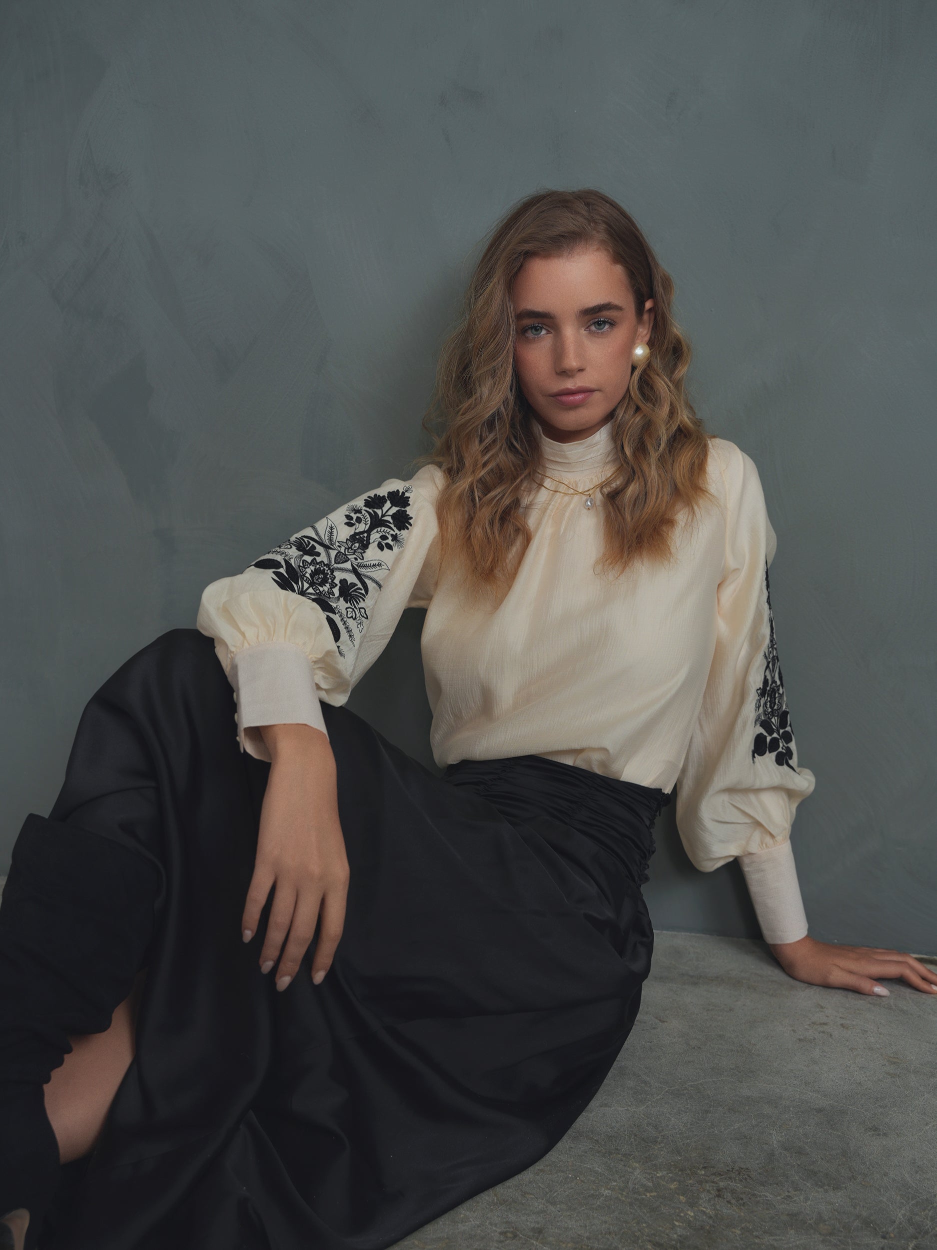 Embroidery Mock Neck Top