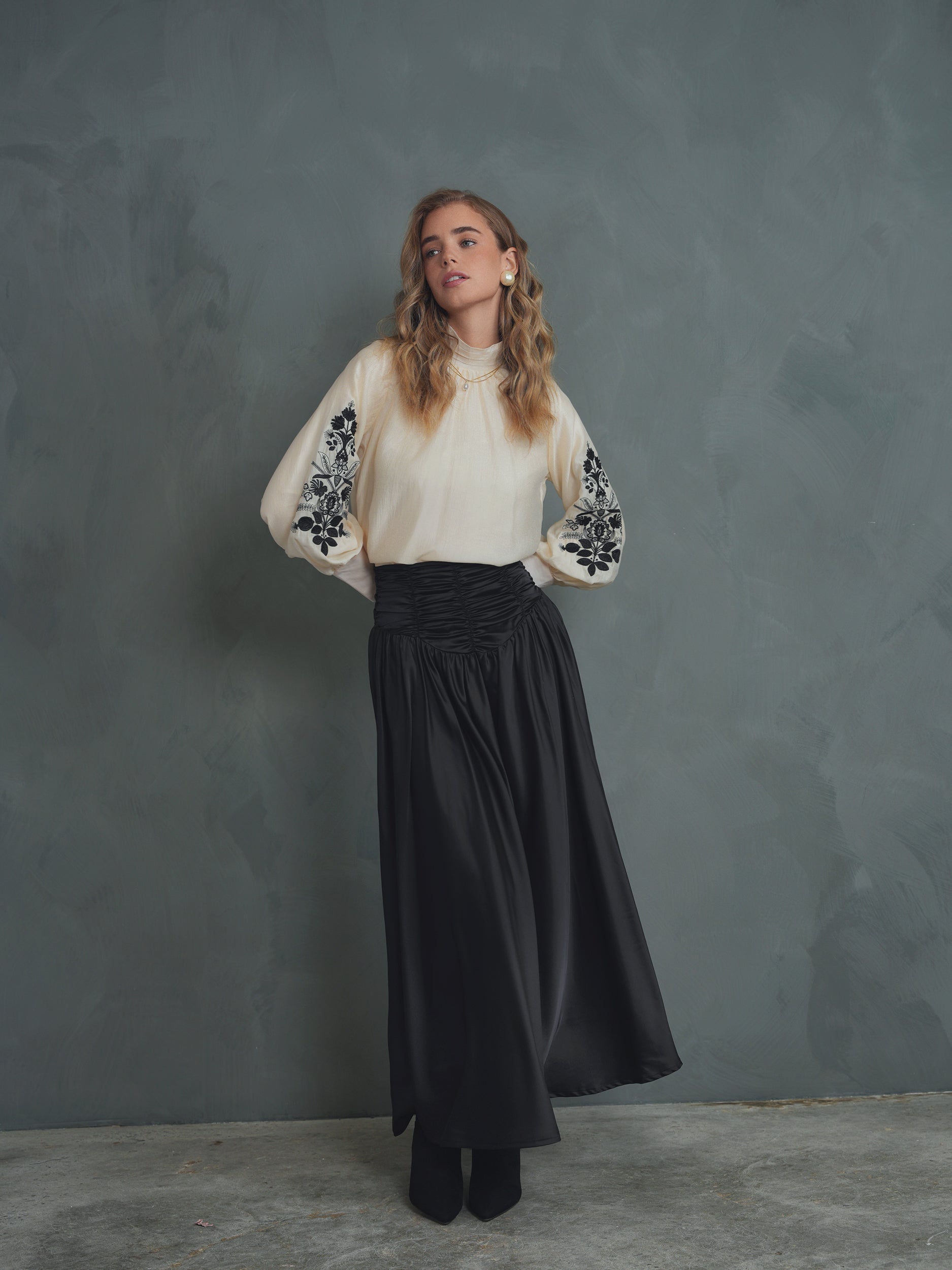 Embroidery Mock Neck Top