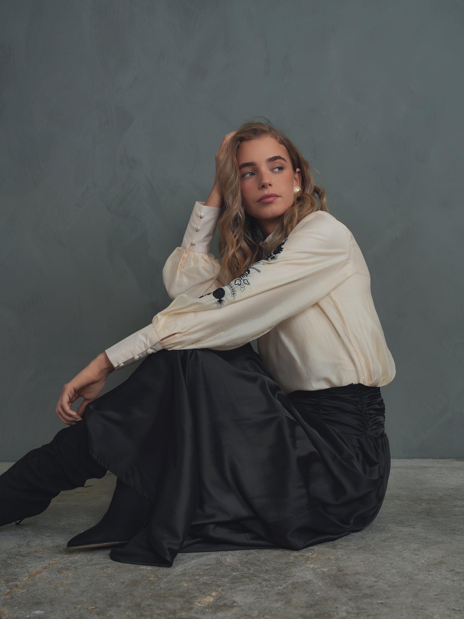 Embroidery Mock Neck Top