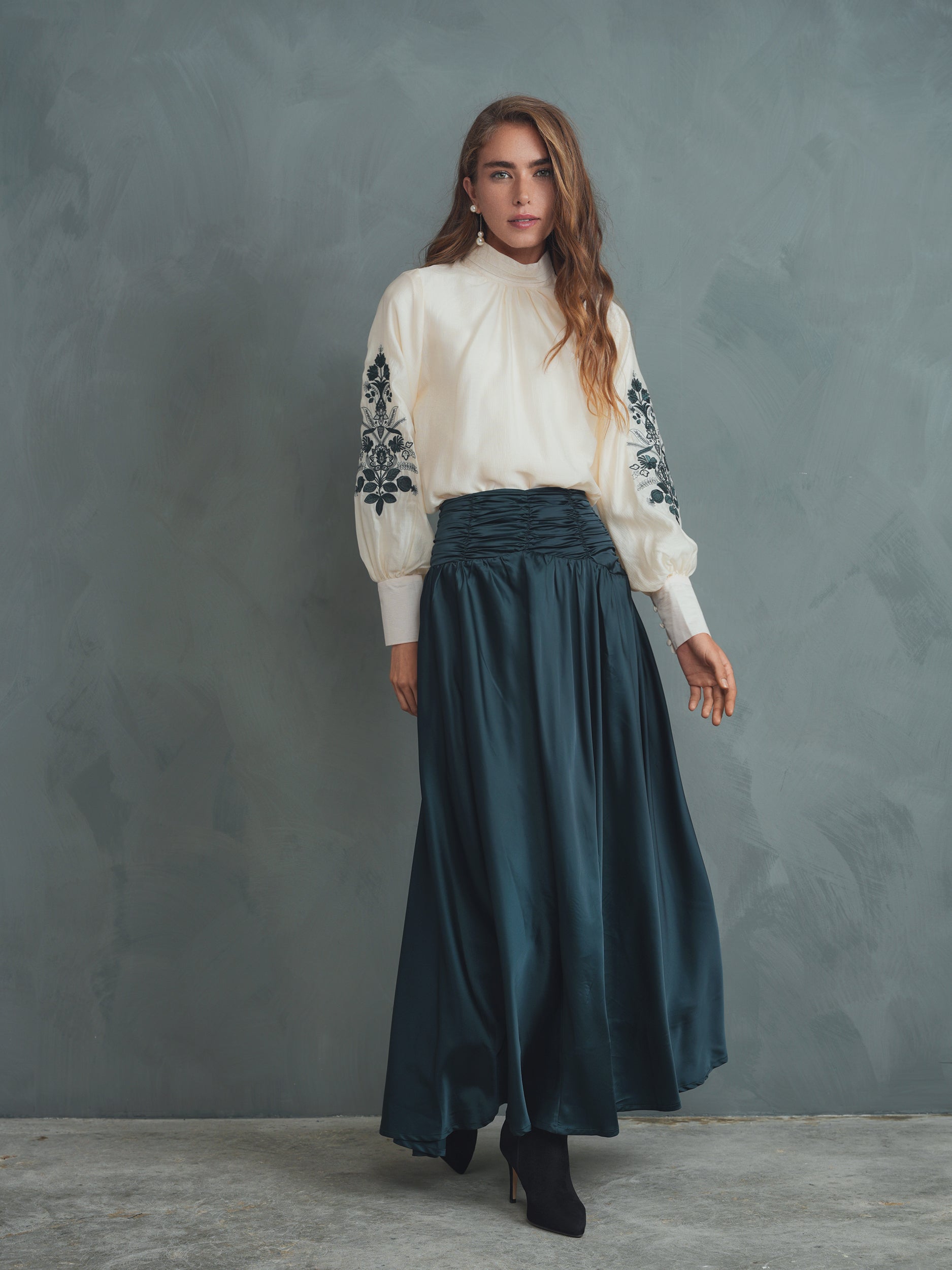 Embroidery Mock Neck Top