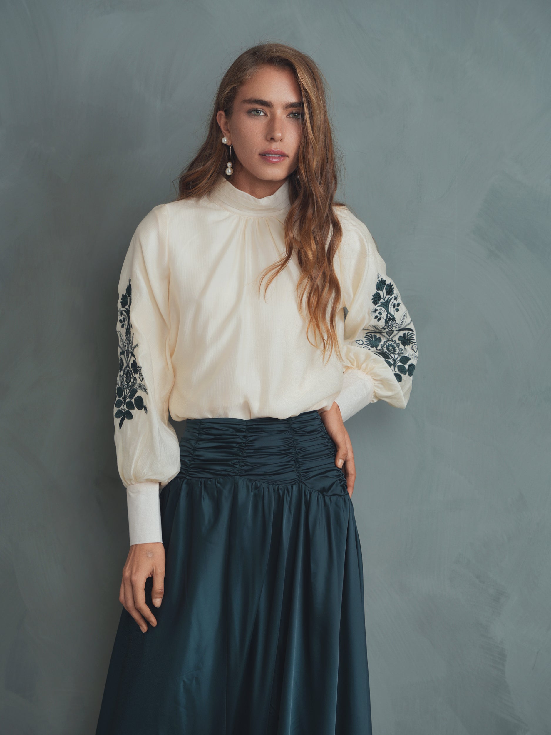 Embroidery Mock Neck Top