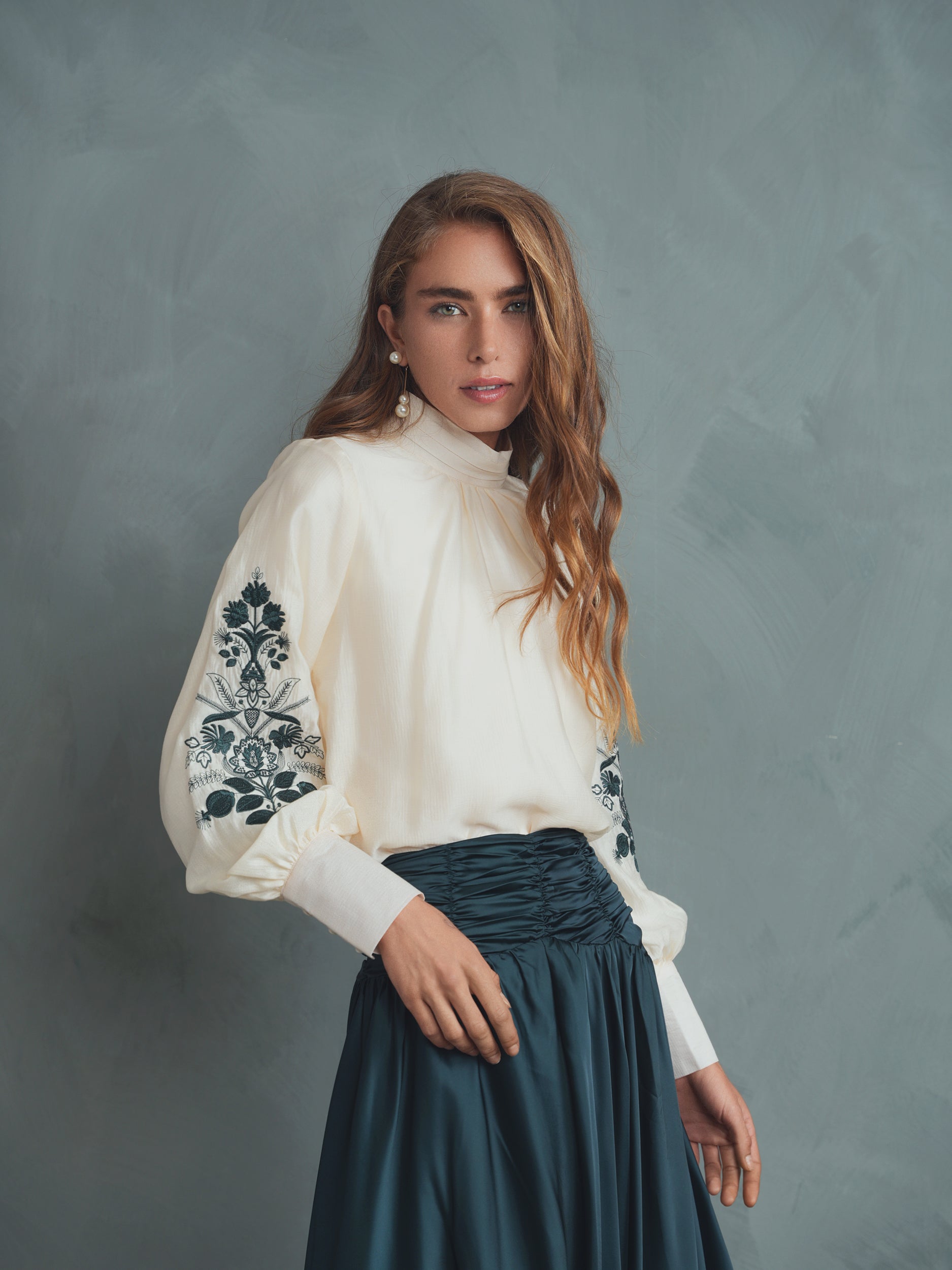 Embroidery Mock Neck Top