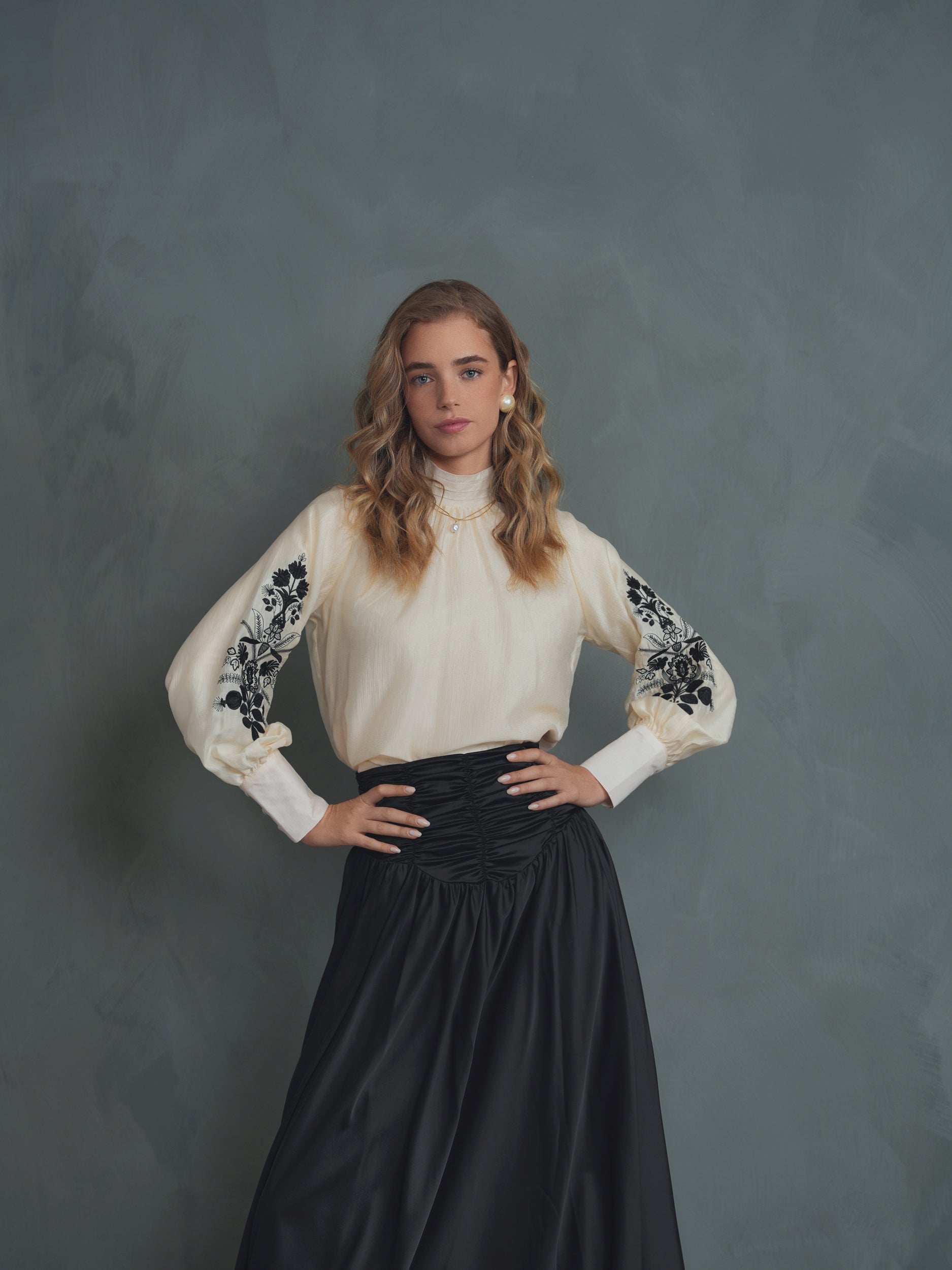 Embroidery Mock Neck Top