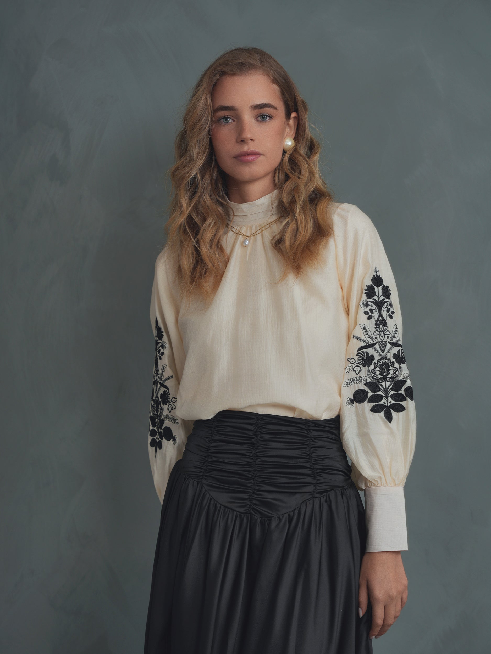 Embroidery Mock Neck Top