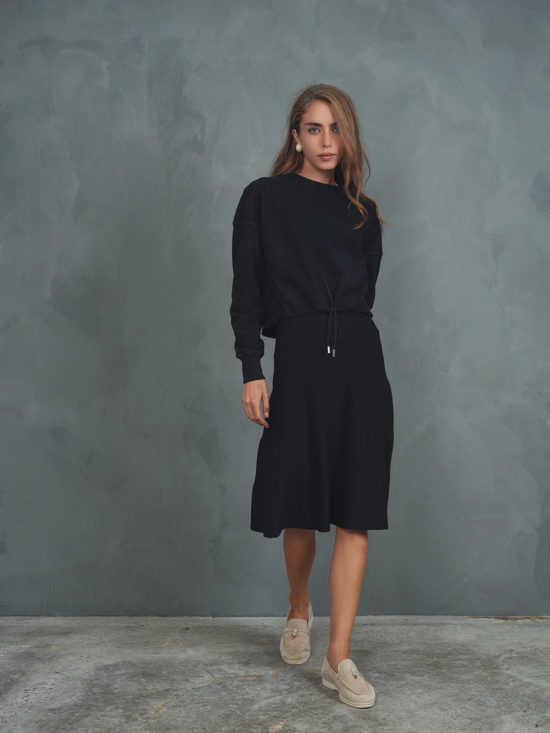 Embossed Drawstring Fleece Sweatshirt