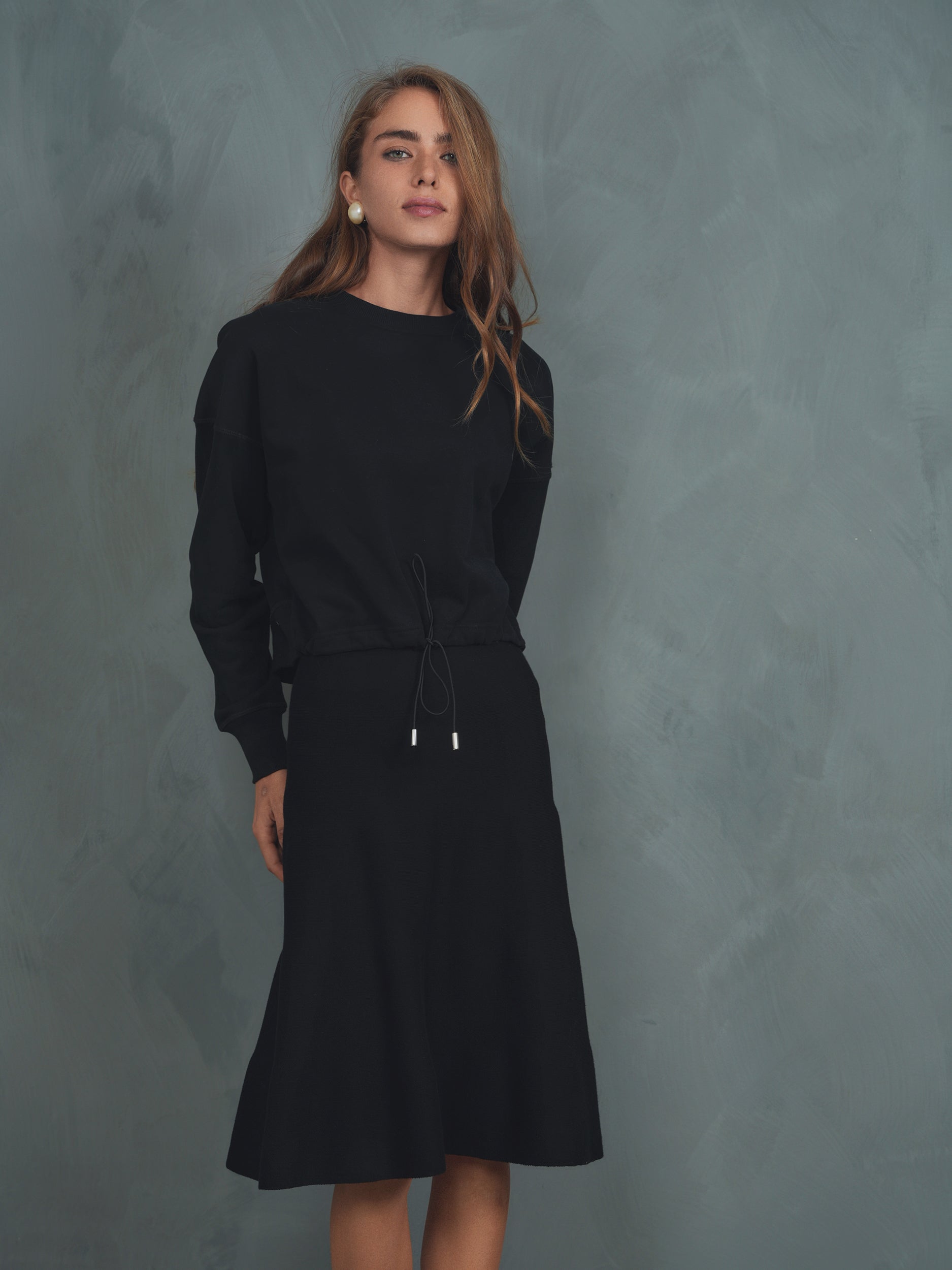 Embossed Drawstring Fleece Sweatshirt