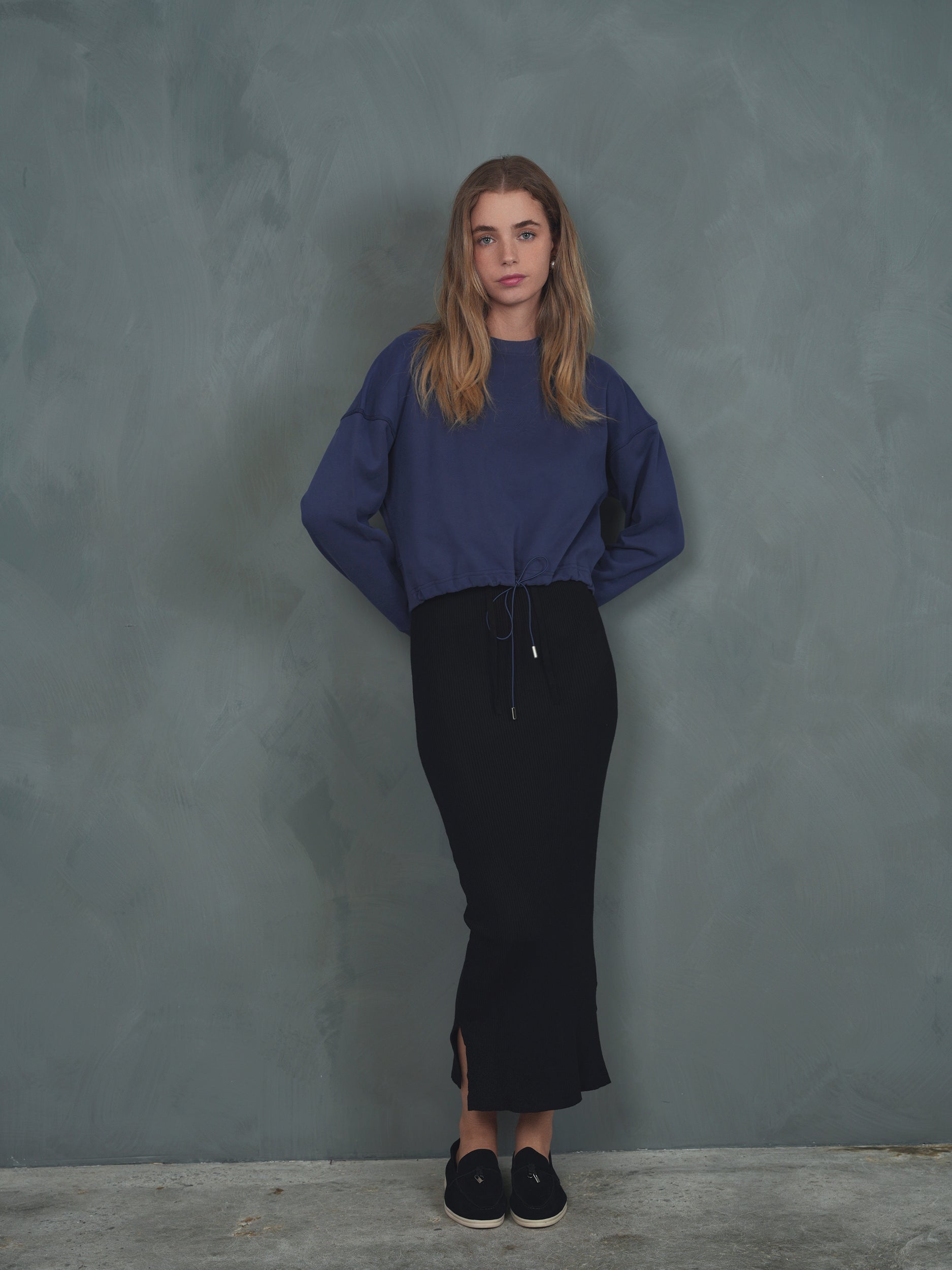 Embossed Drawstring Fleece Sweatshirt