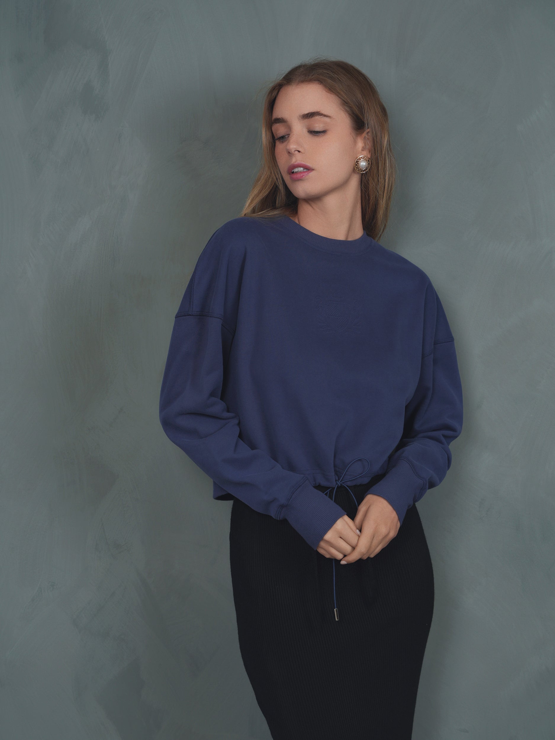 Embossed Drawstring Fleece Sweatshirt