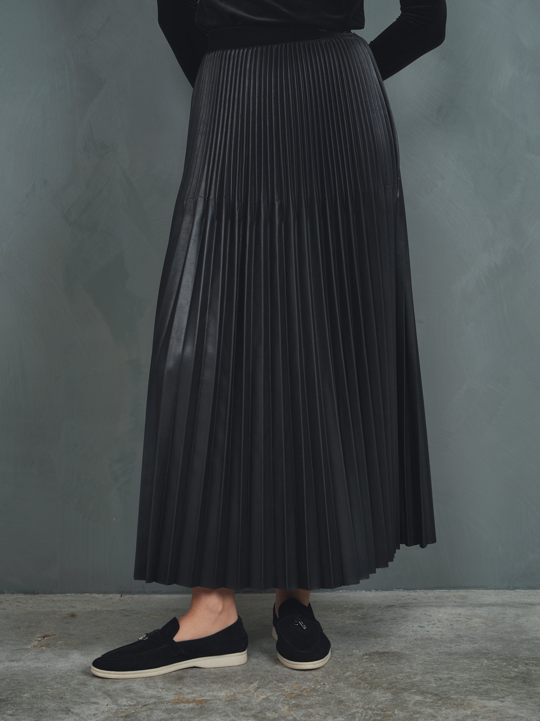 Leather Pleated Skirt