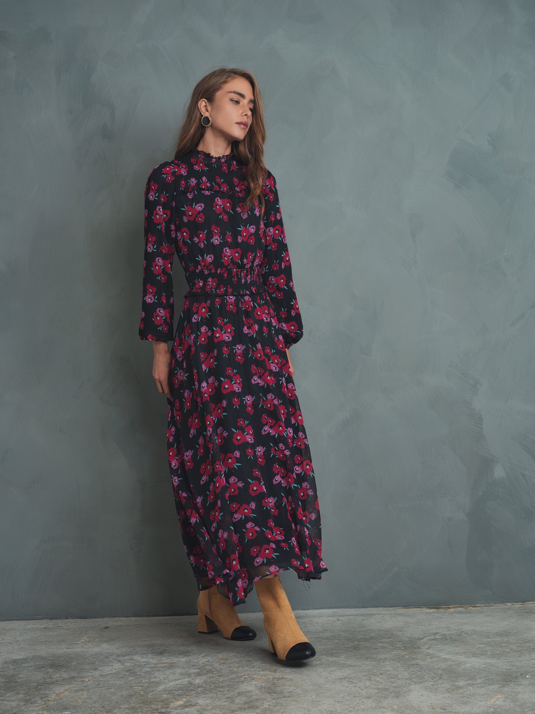 Smocked Chiffon Maxi Dress