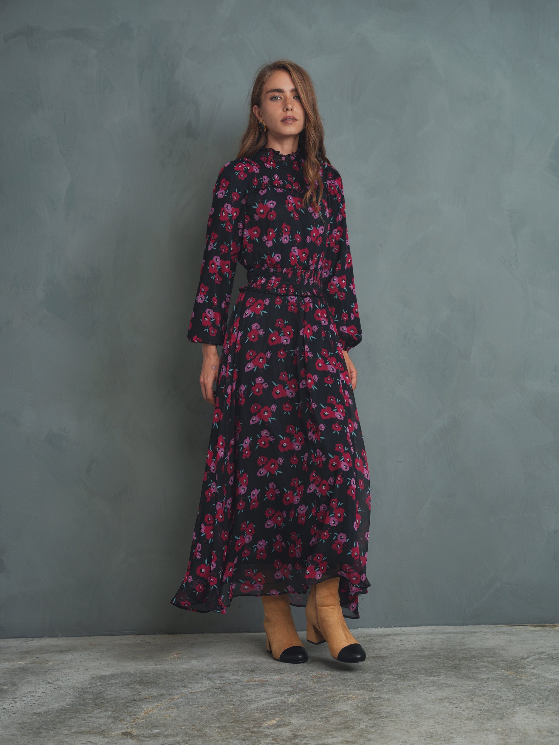 Smocked Chiffon Maxi Dress