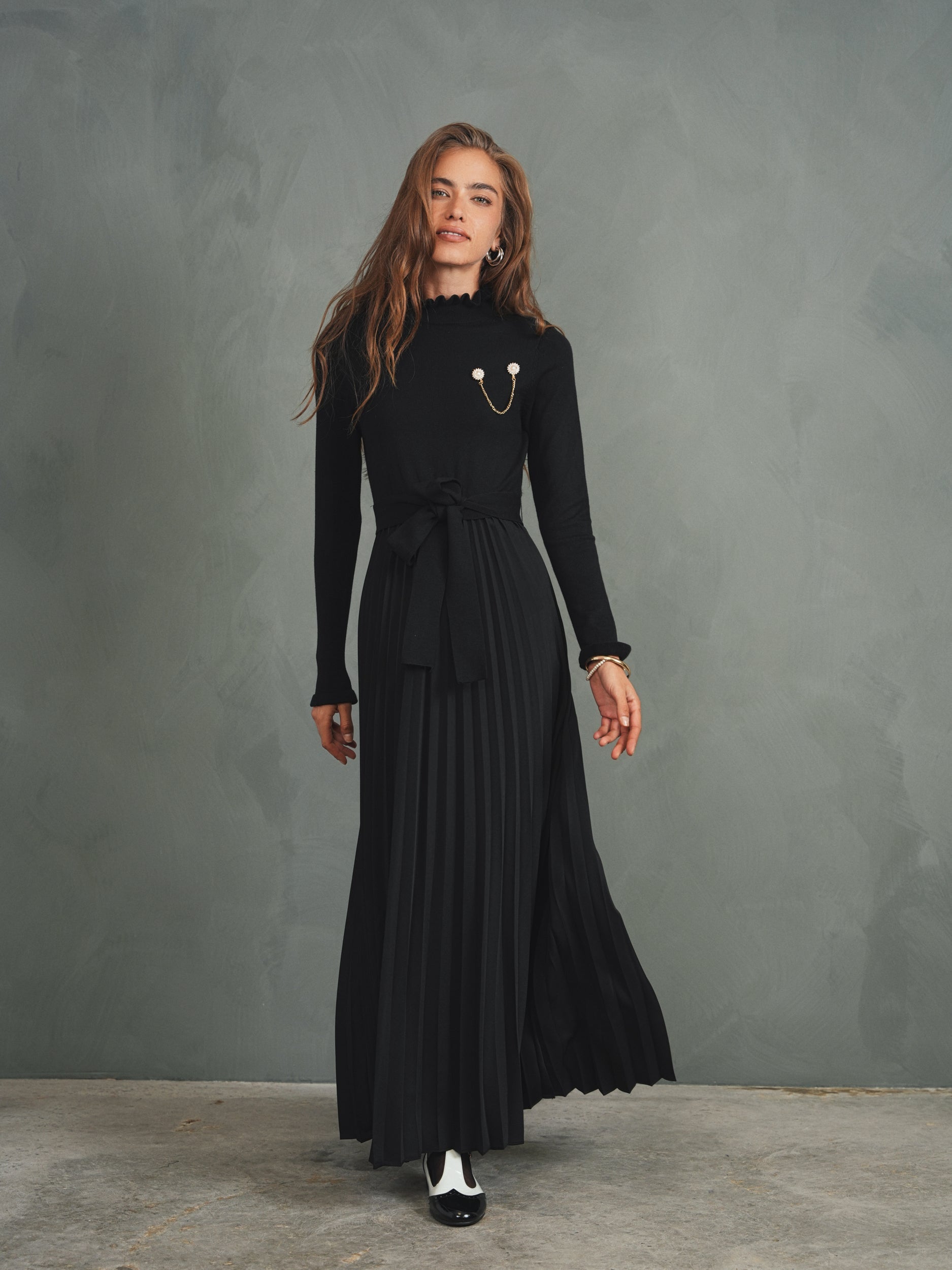 Pleated Knit Combo Dress