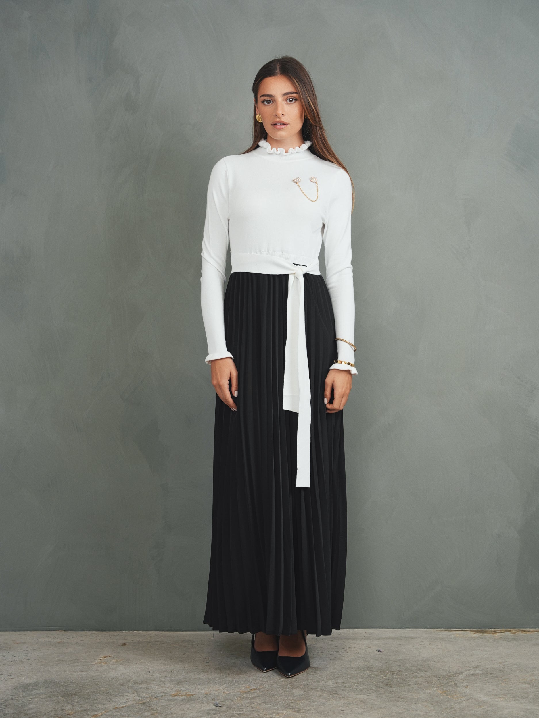 Pleated Knit Combo Dress