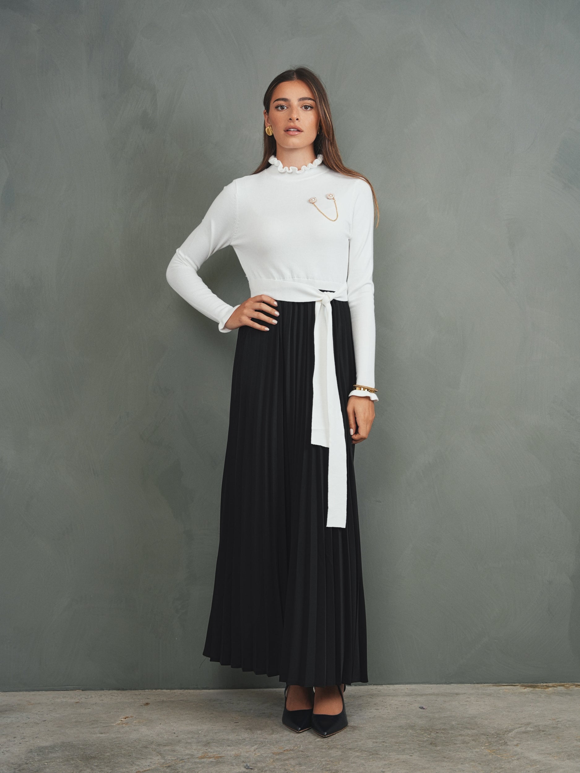 Pleated Knit Combo Dress