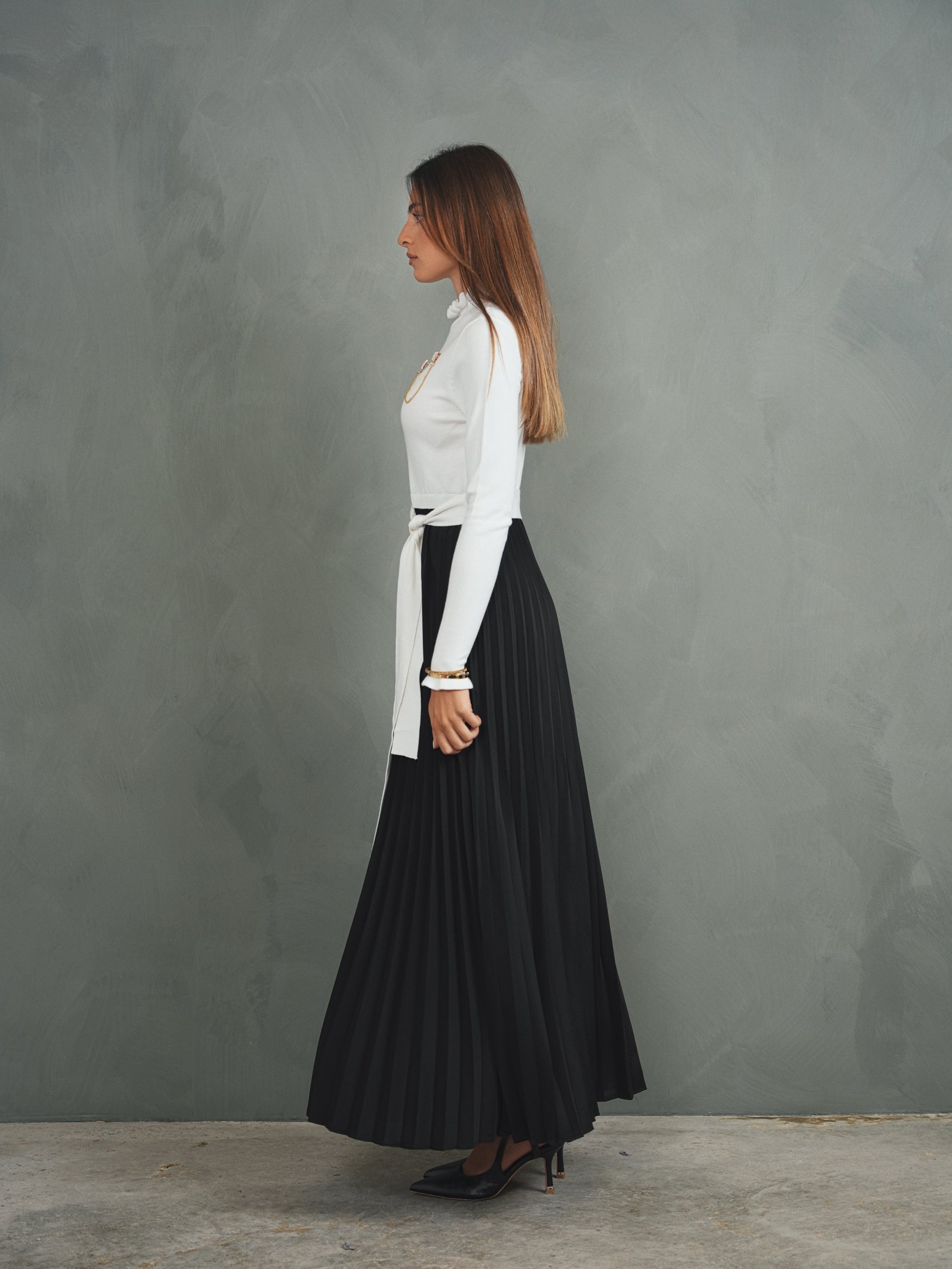 Pleated Knit Combo Dress