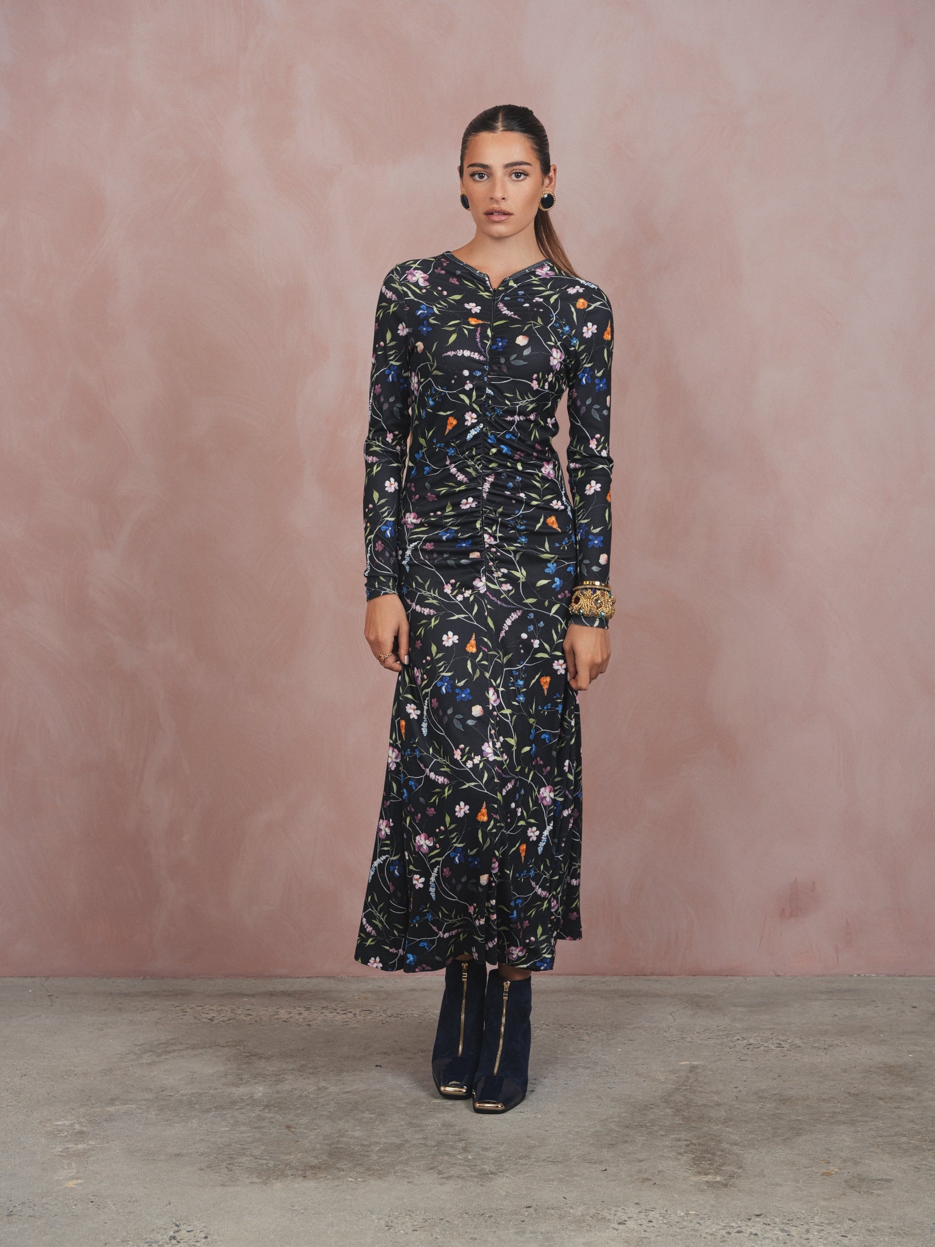 Front Zipper Ruched Dress