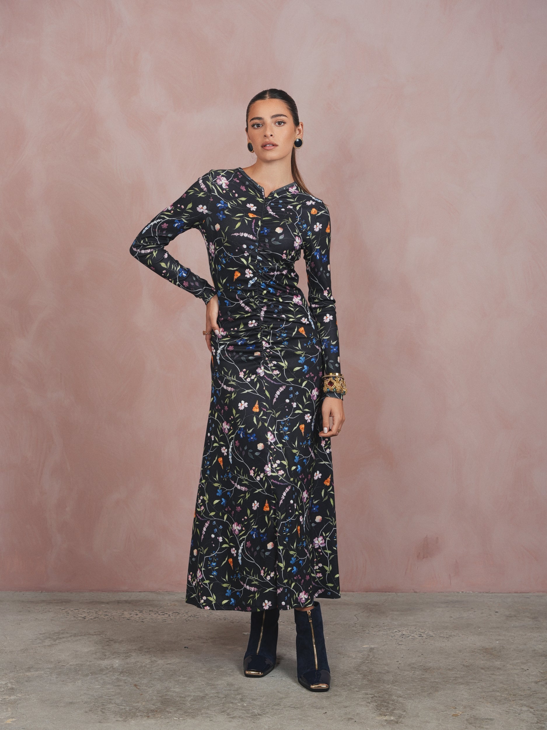 Front Zipper Ruched Dress