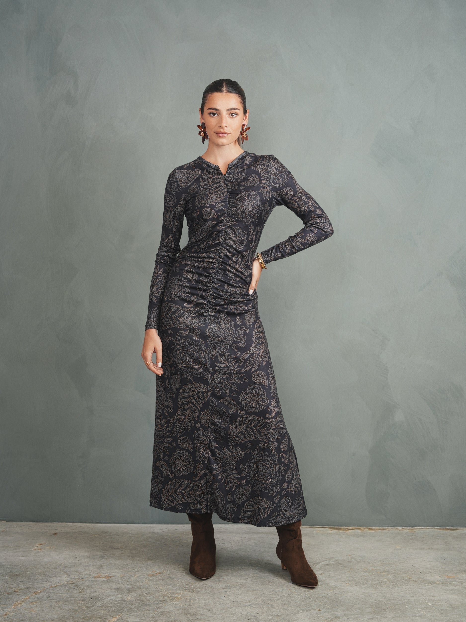 Front Zipper Ruched Dress