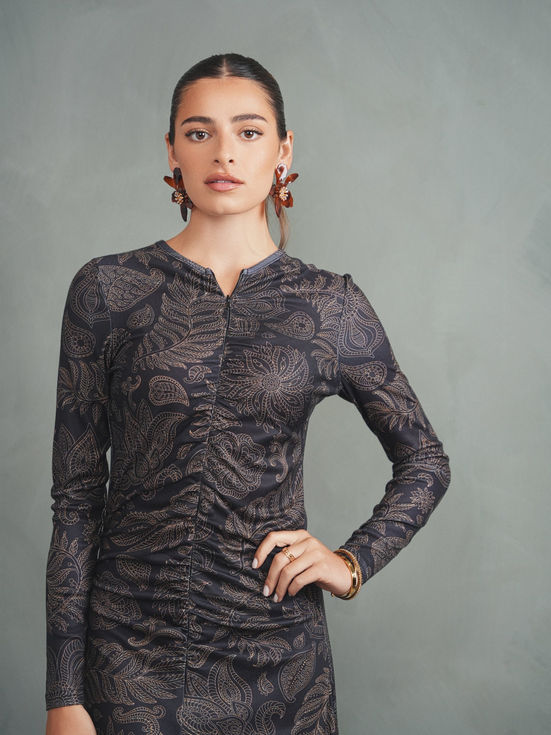 Front Zipper Ruched Dress