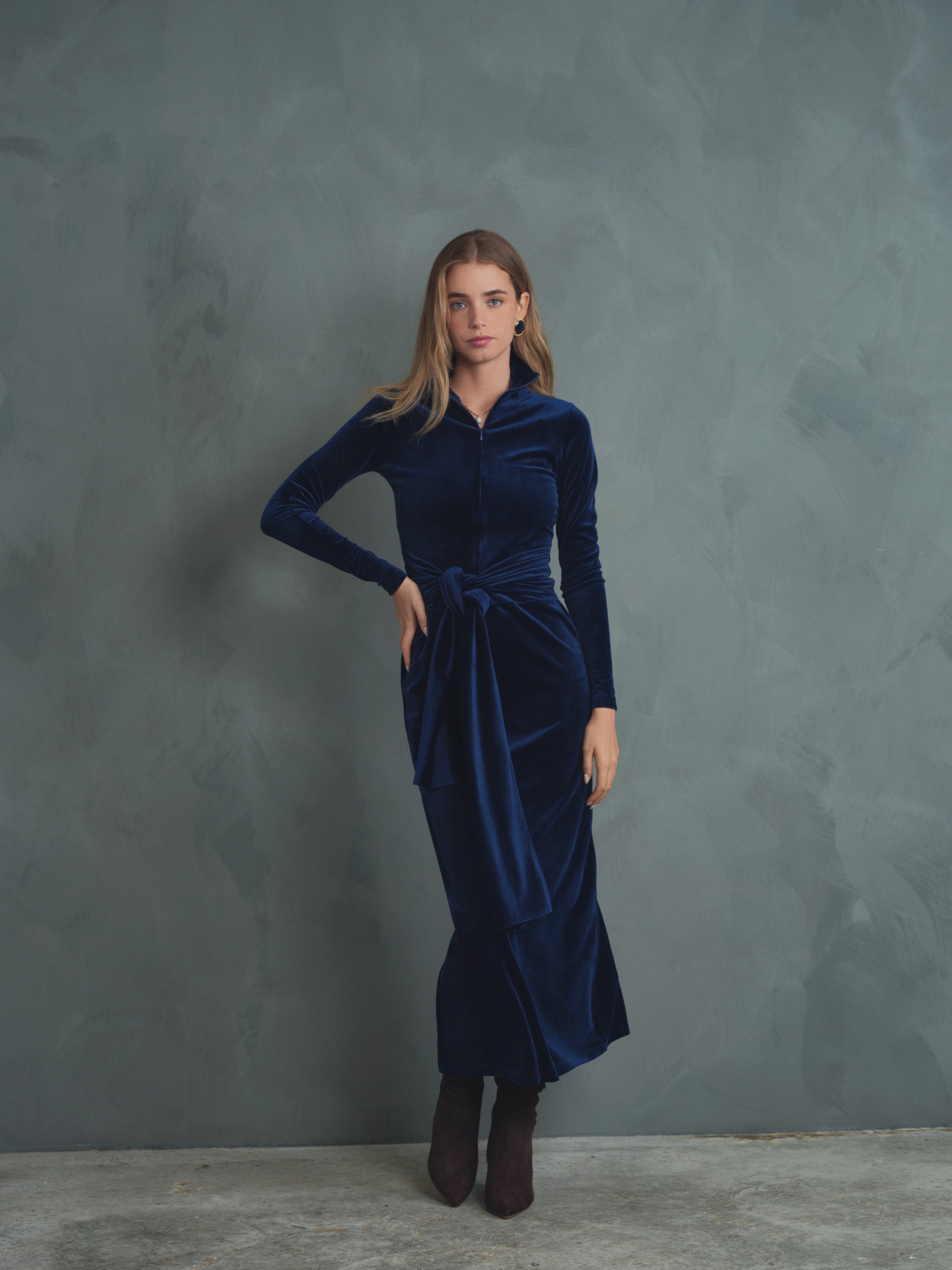 Velour Front Tie Dress