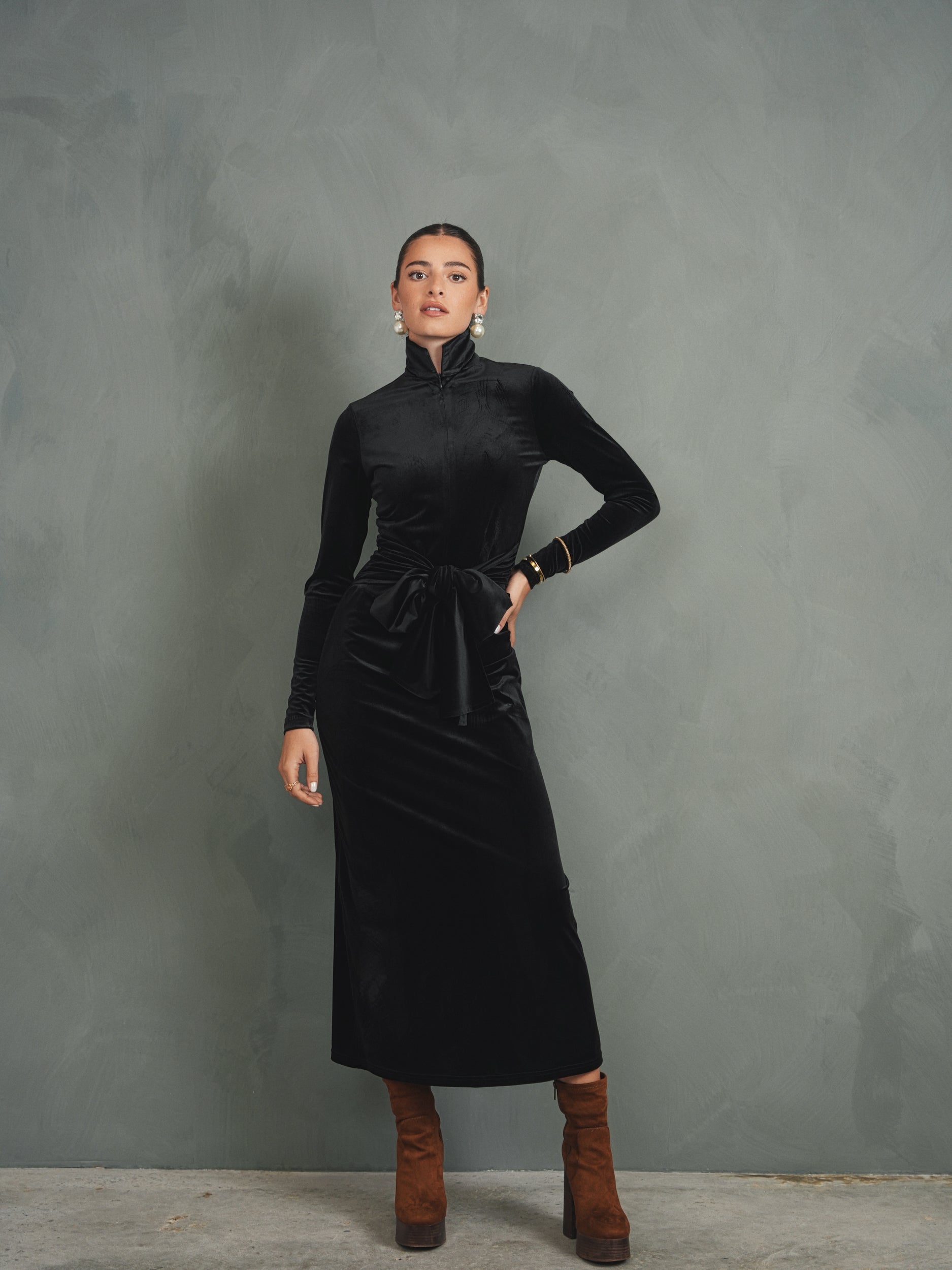 Velour Front Tie Dress