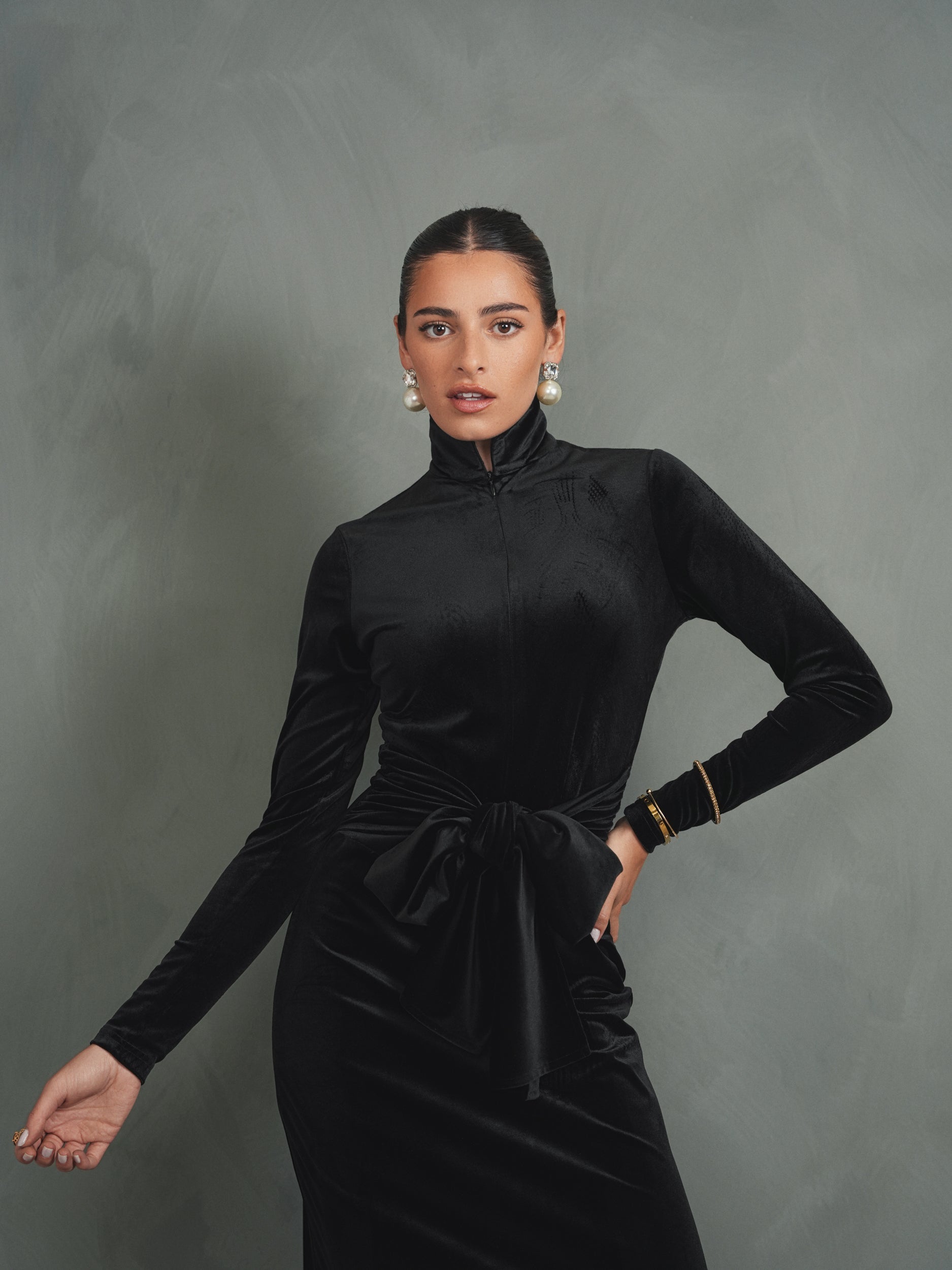 Velour Front Tie Dress