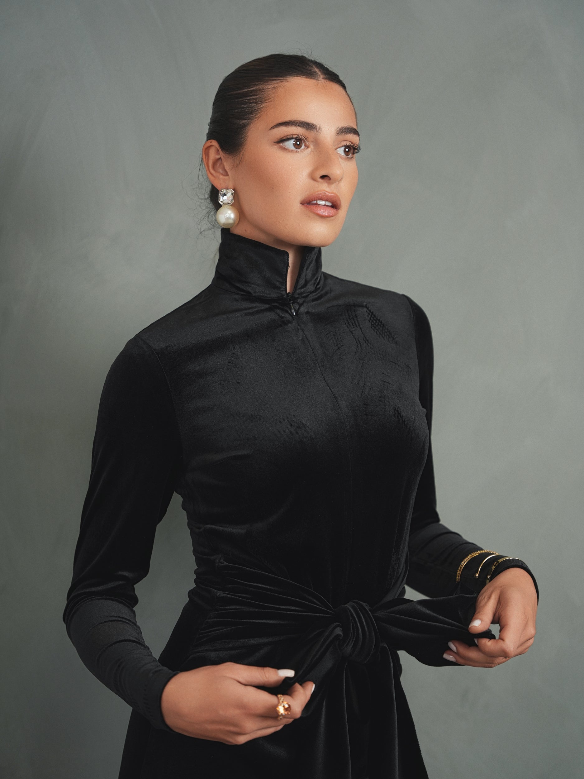 Velour Front Tie Dress