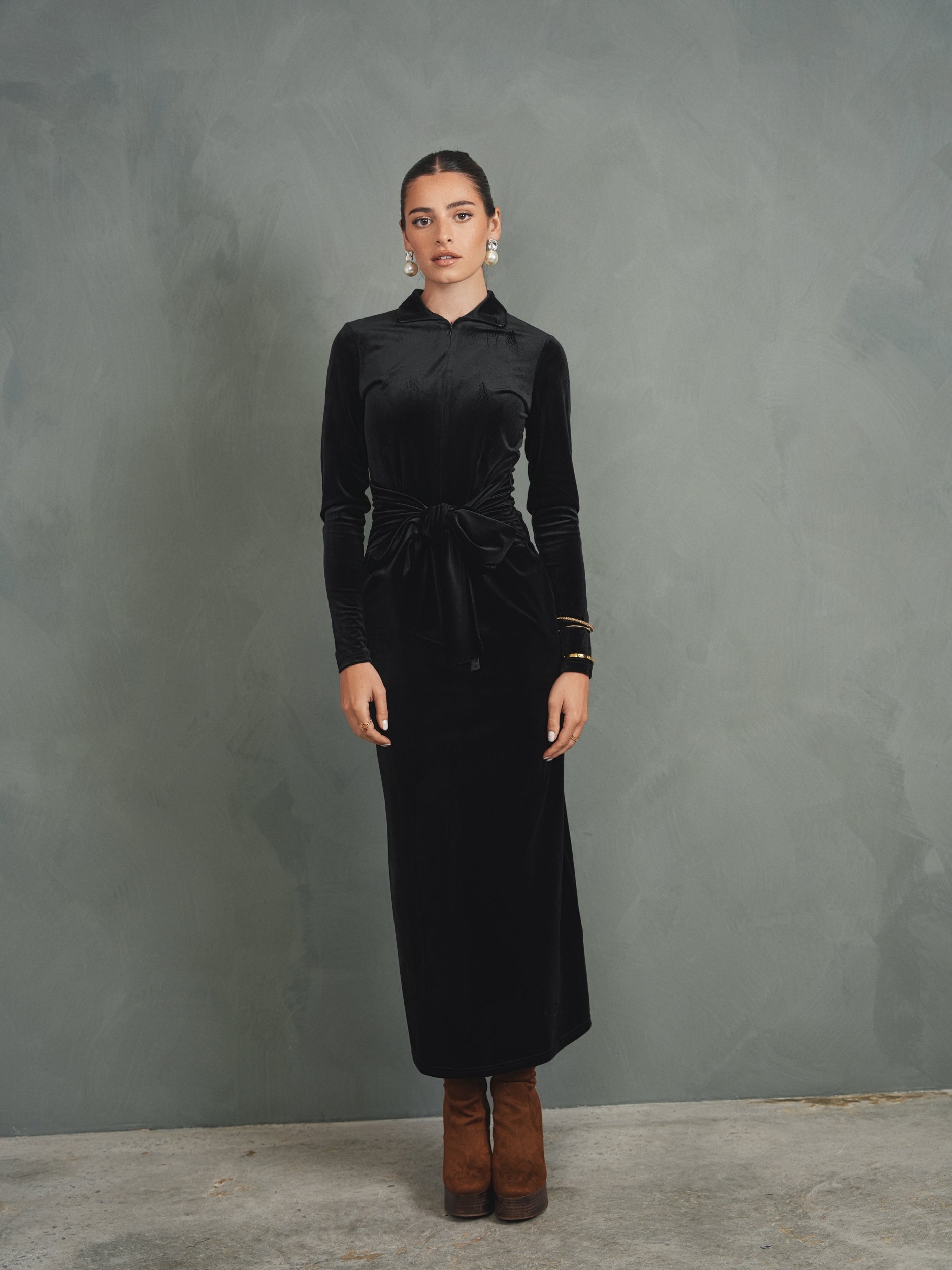 Velour Front Tie Dress