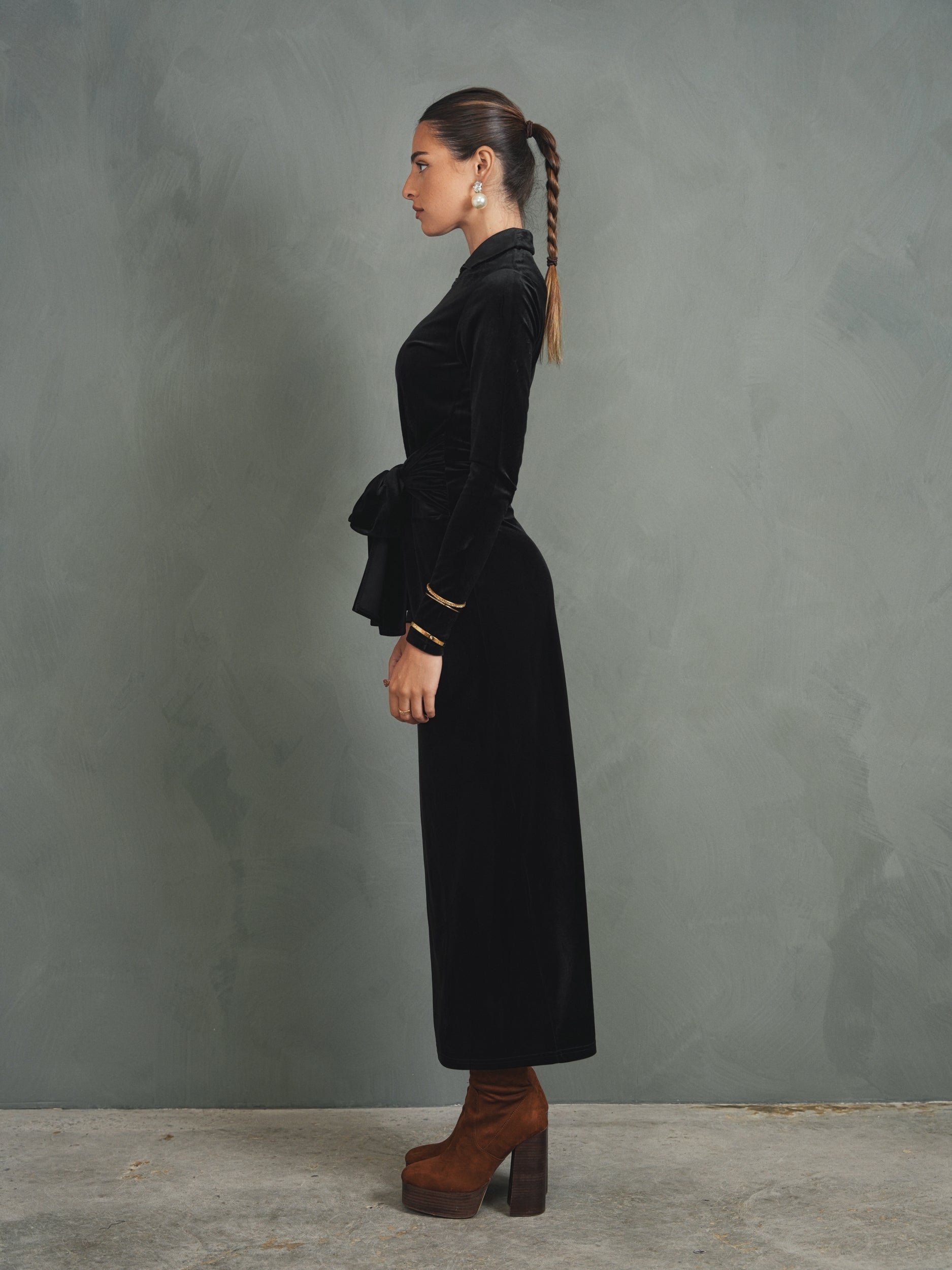 Velour Front Tie Dress