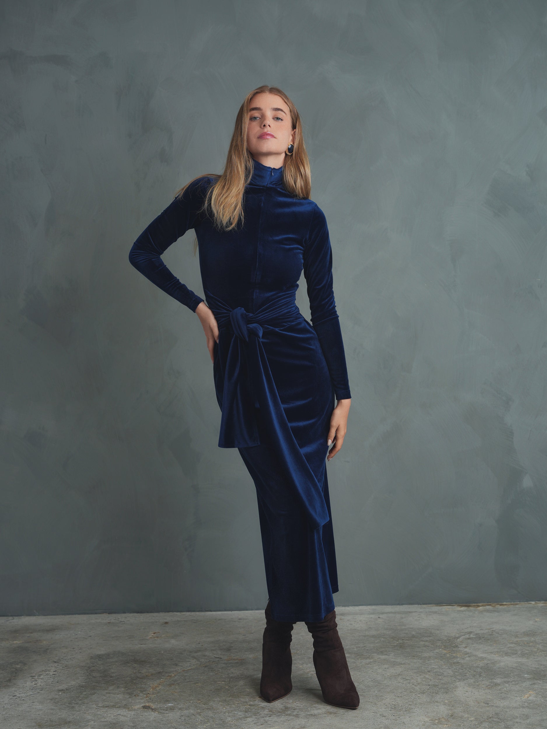 Velour Front Tie Dress