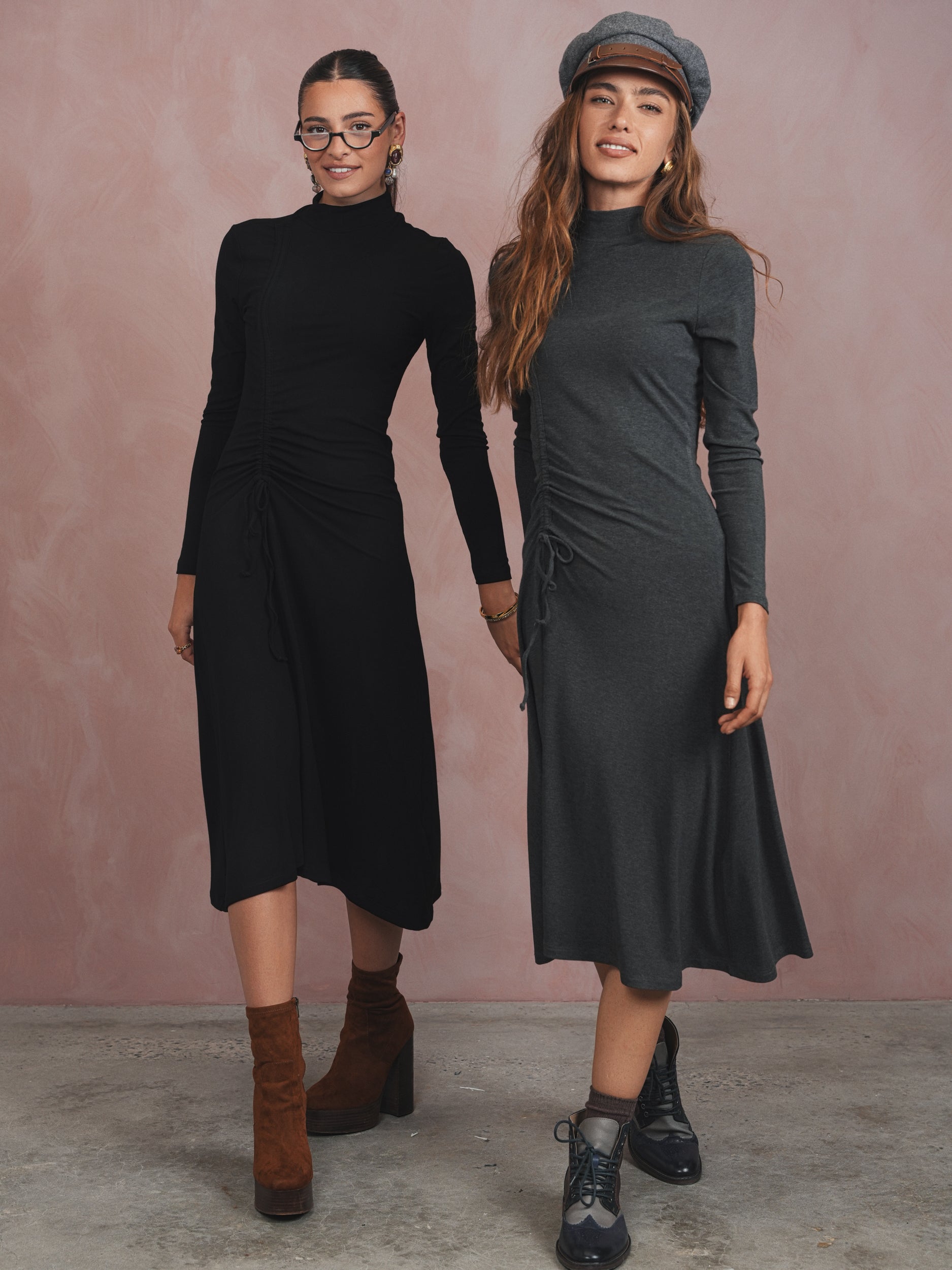 Mock Neck Ruched Dress