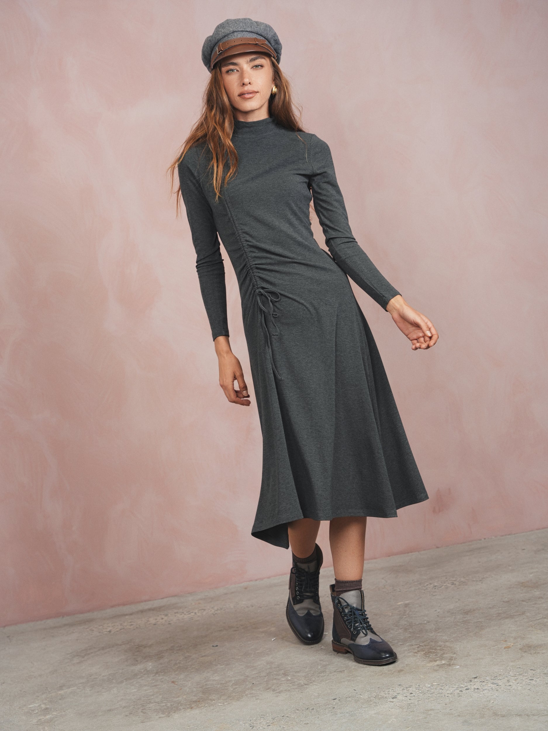 Mock Neck Ruched Dress
