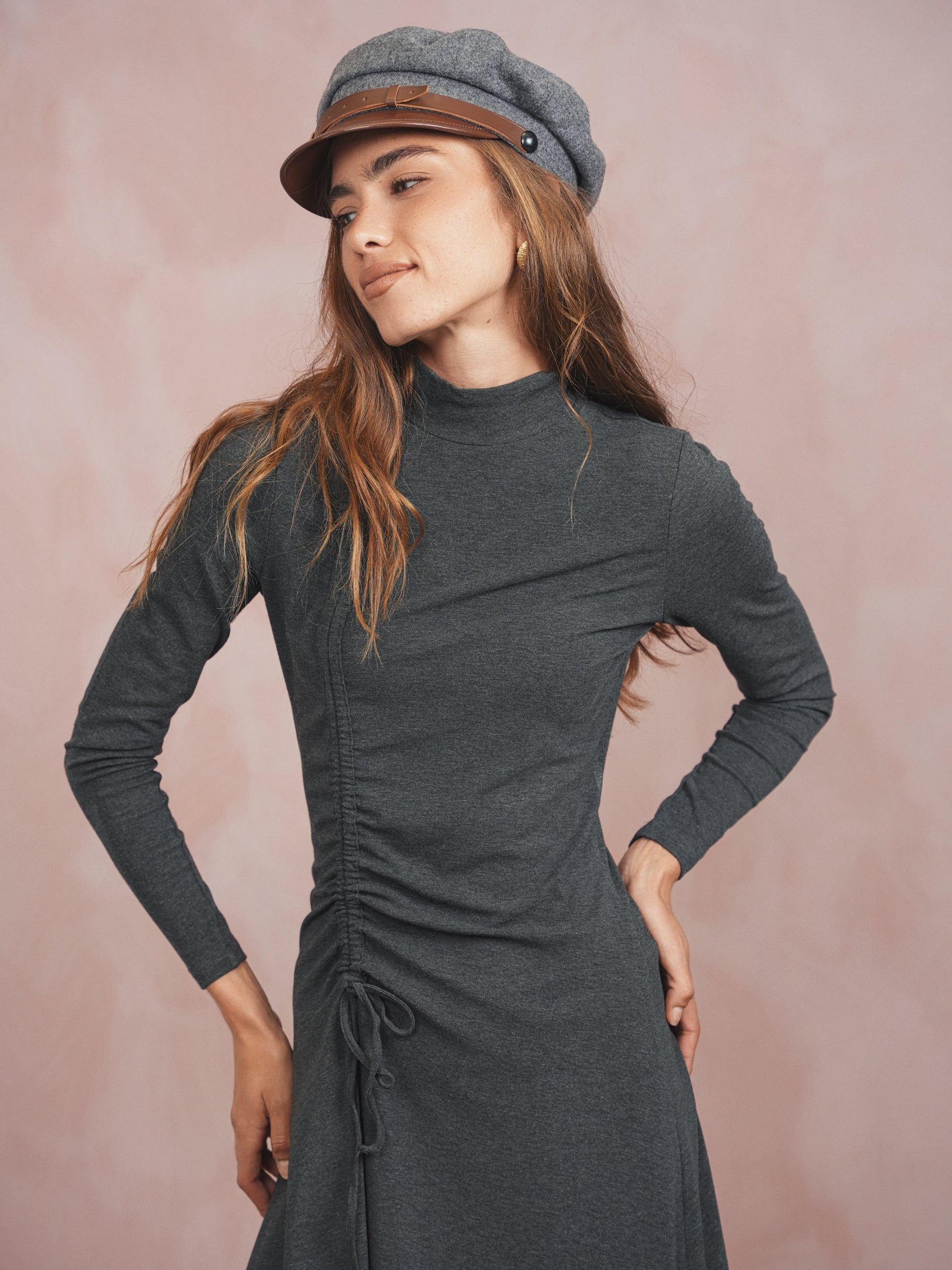 Mock Neck Ruched Dress