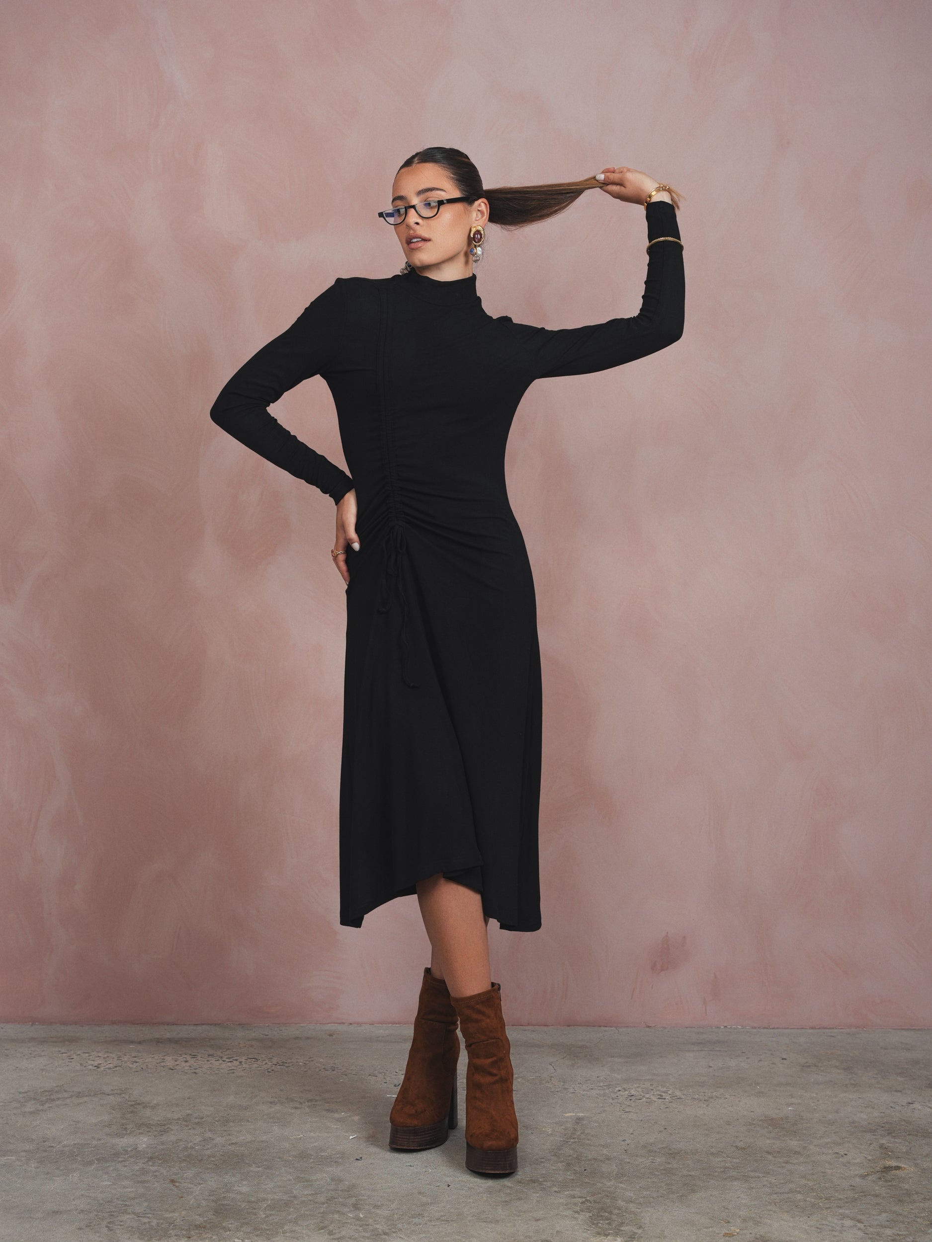 Mock Neck Ruched Dress