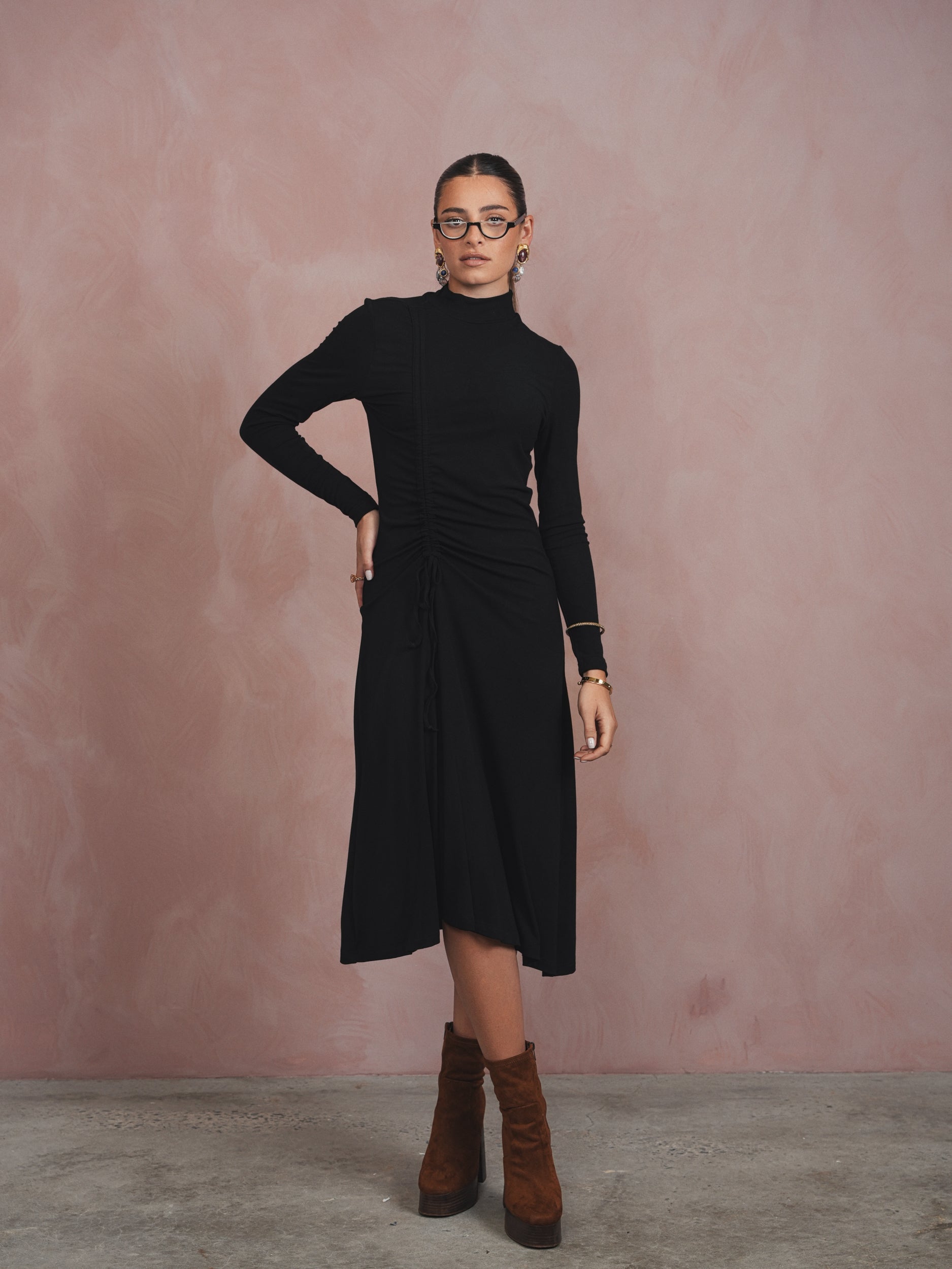 Mock Neck Ruched Dress