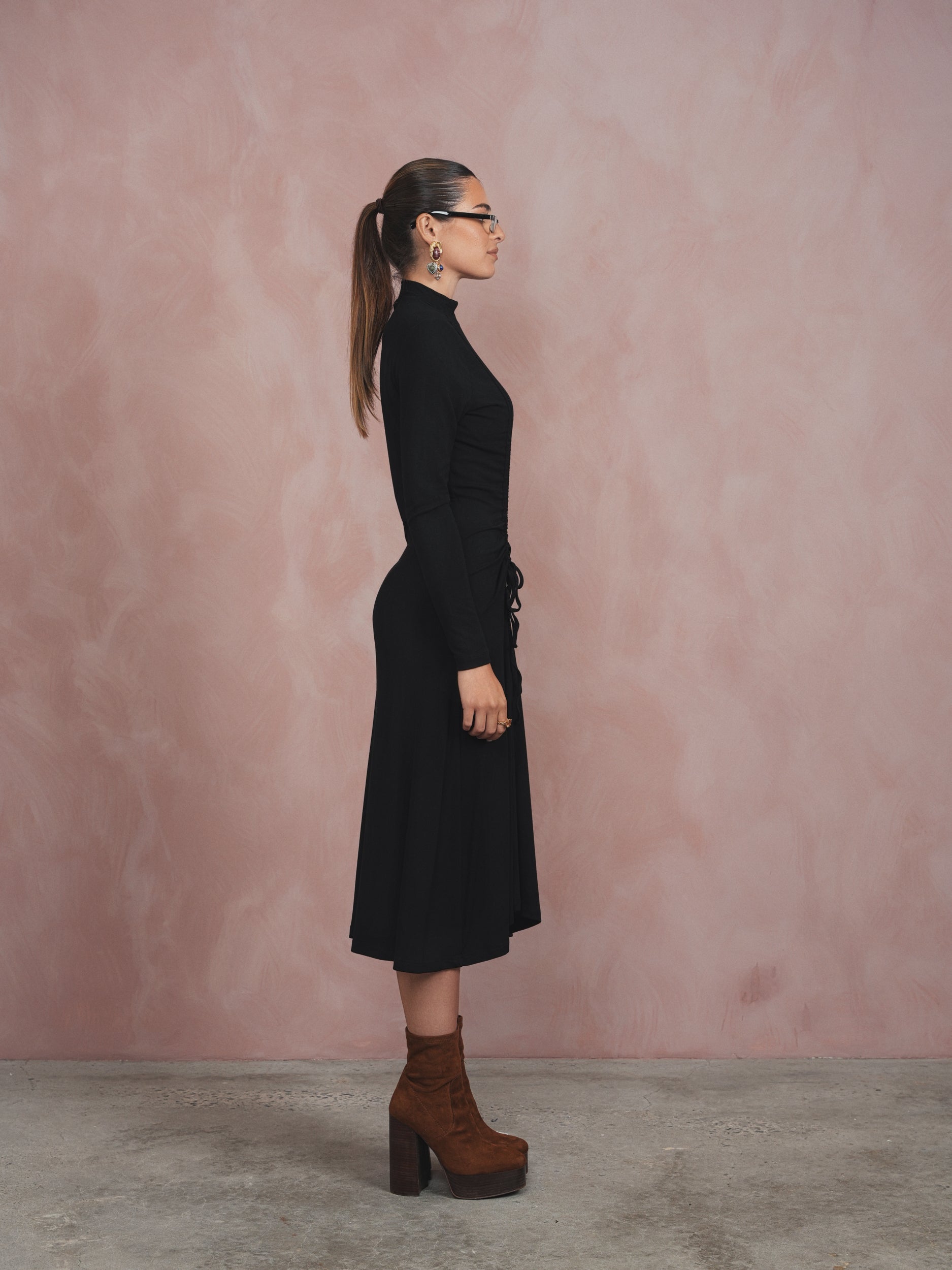 Mock Neck Ruched Dress