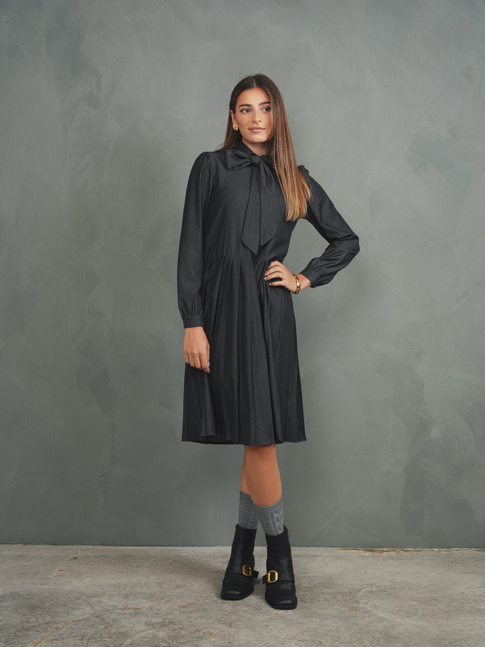 Pleated Tie Tencel Dress