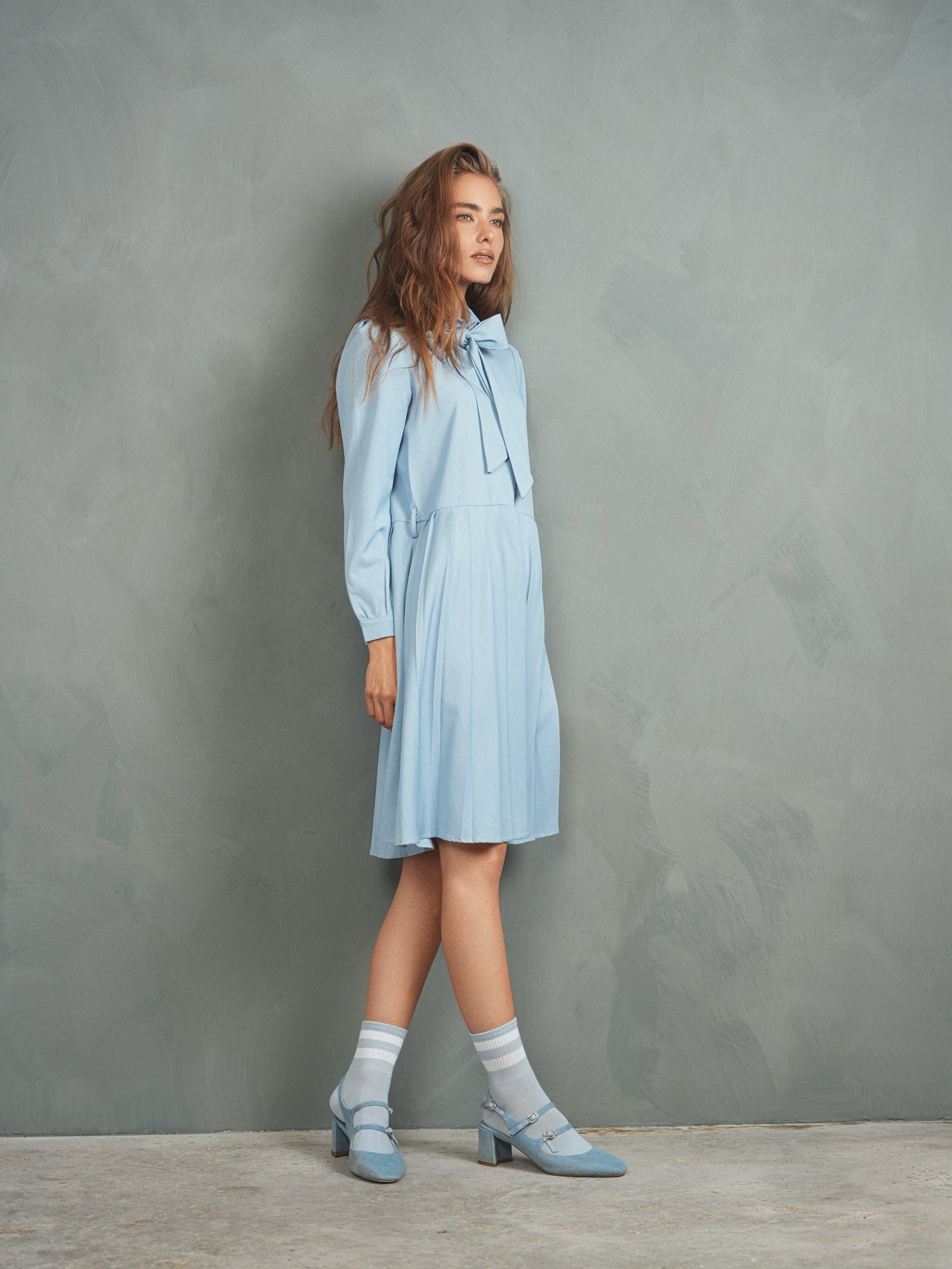 Pleated Tie Tencel Dress