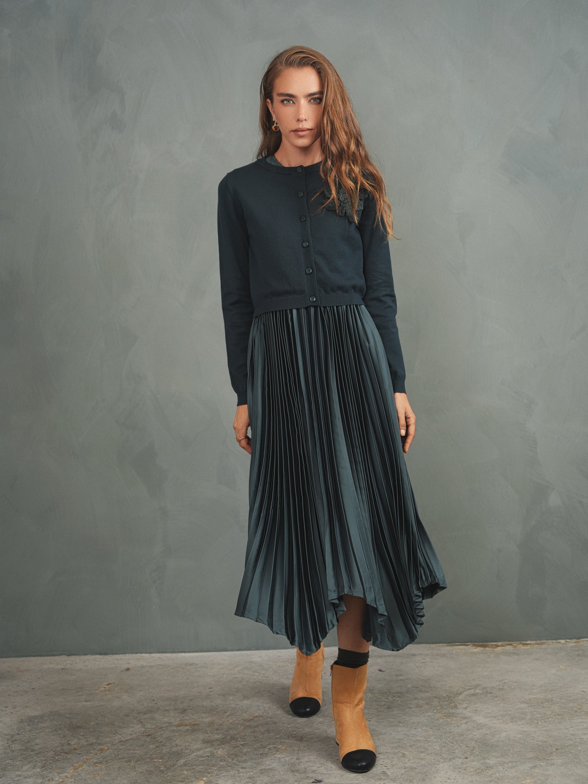 Pleated High-Low Sleeveless Dress