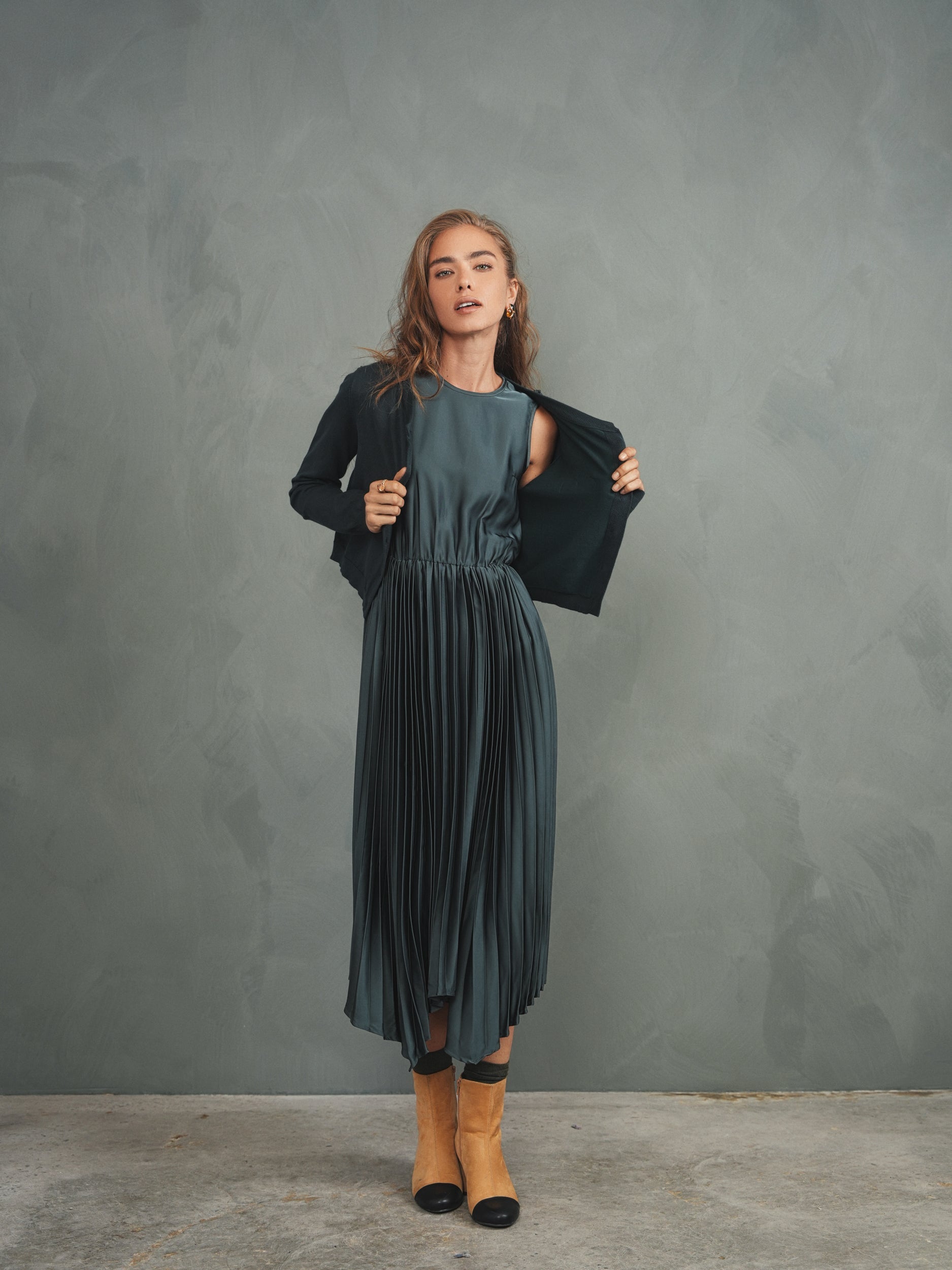 Pleated High-Low Sleeveless Dress