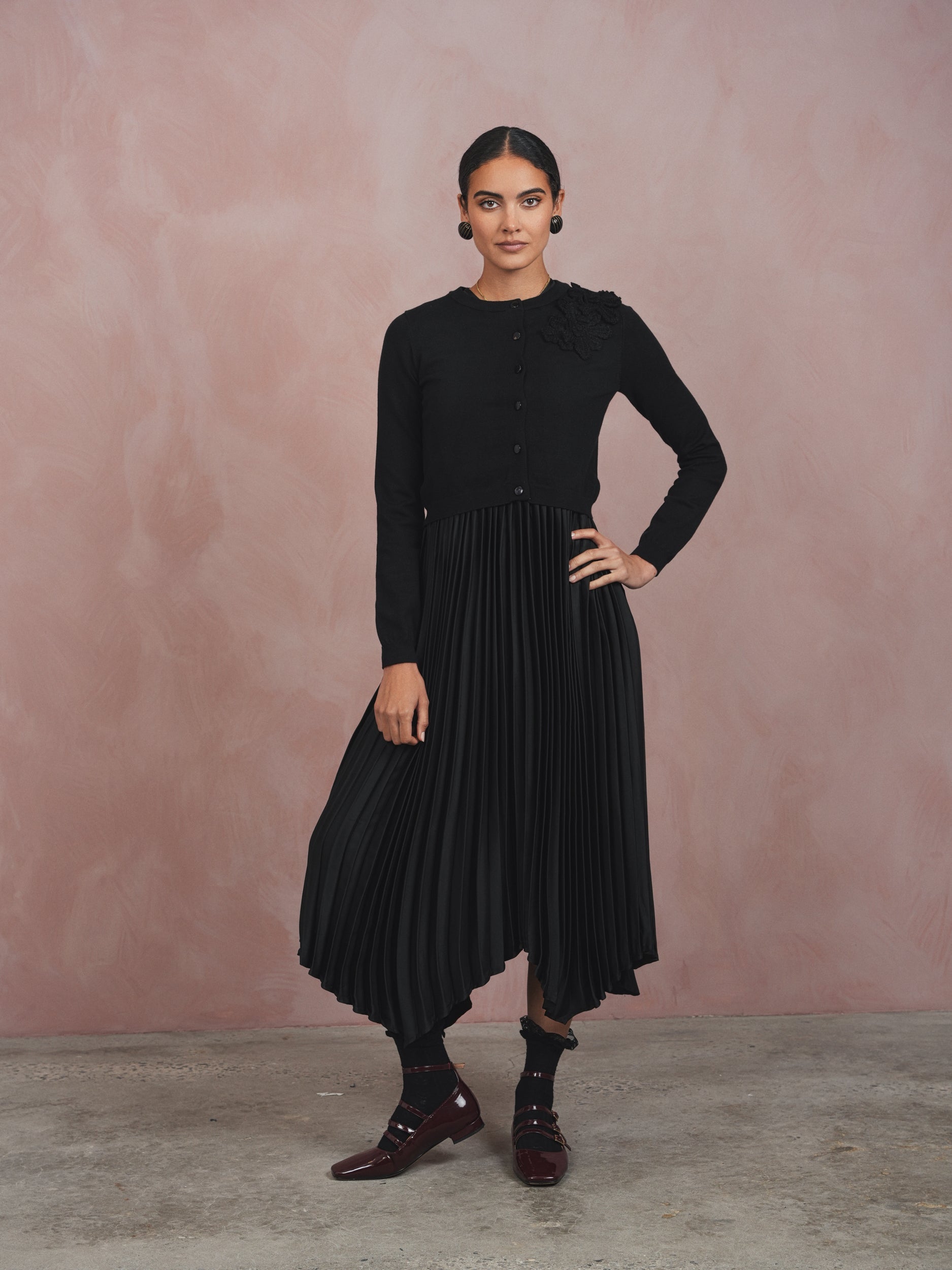 Pleated High-Low Sleeveless Dress