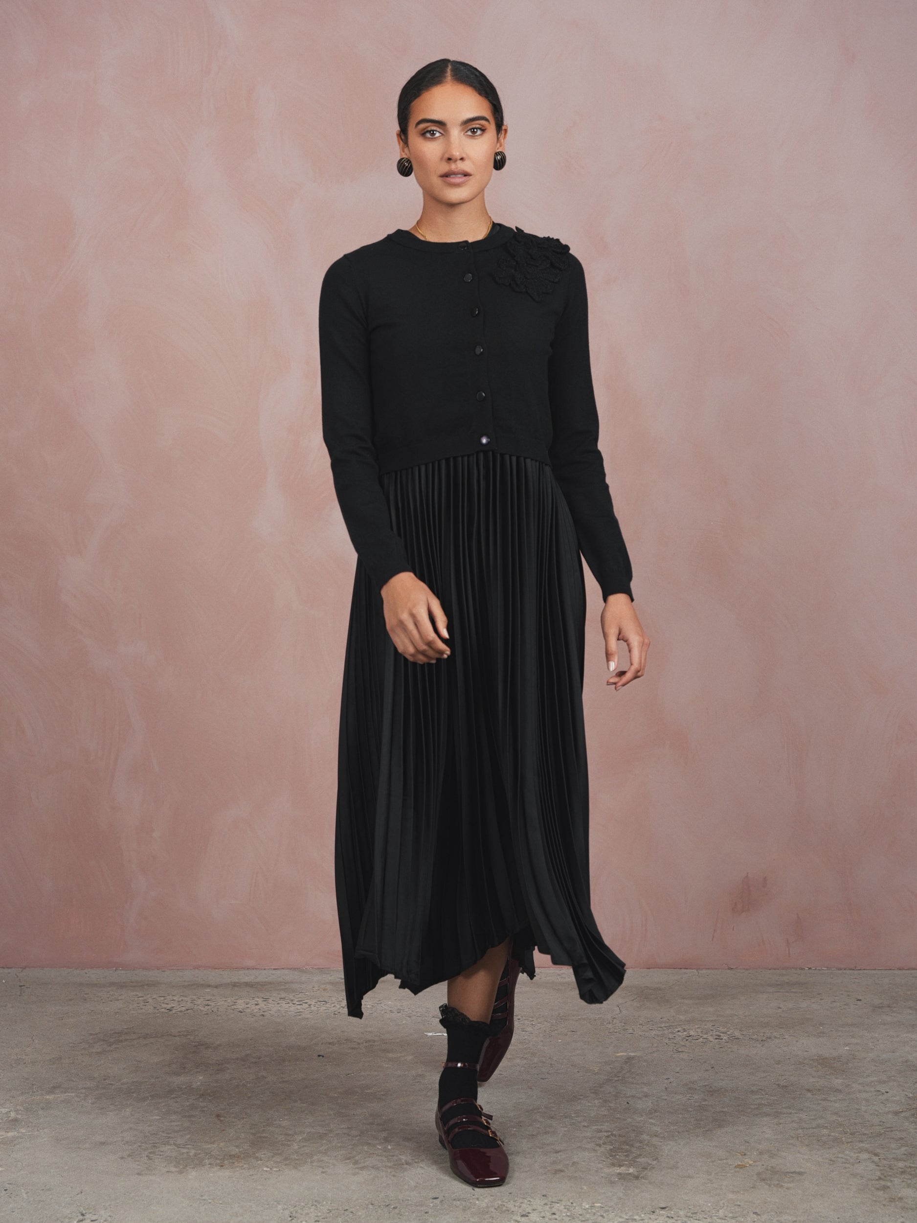 Pleated High-Low Sleeveless Dress