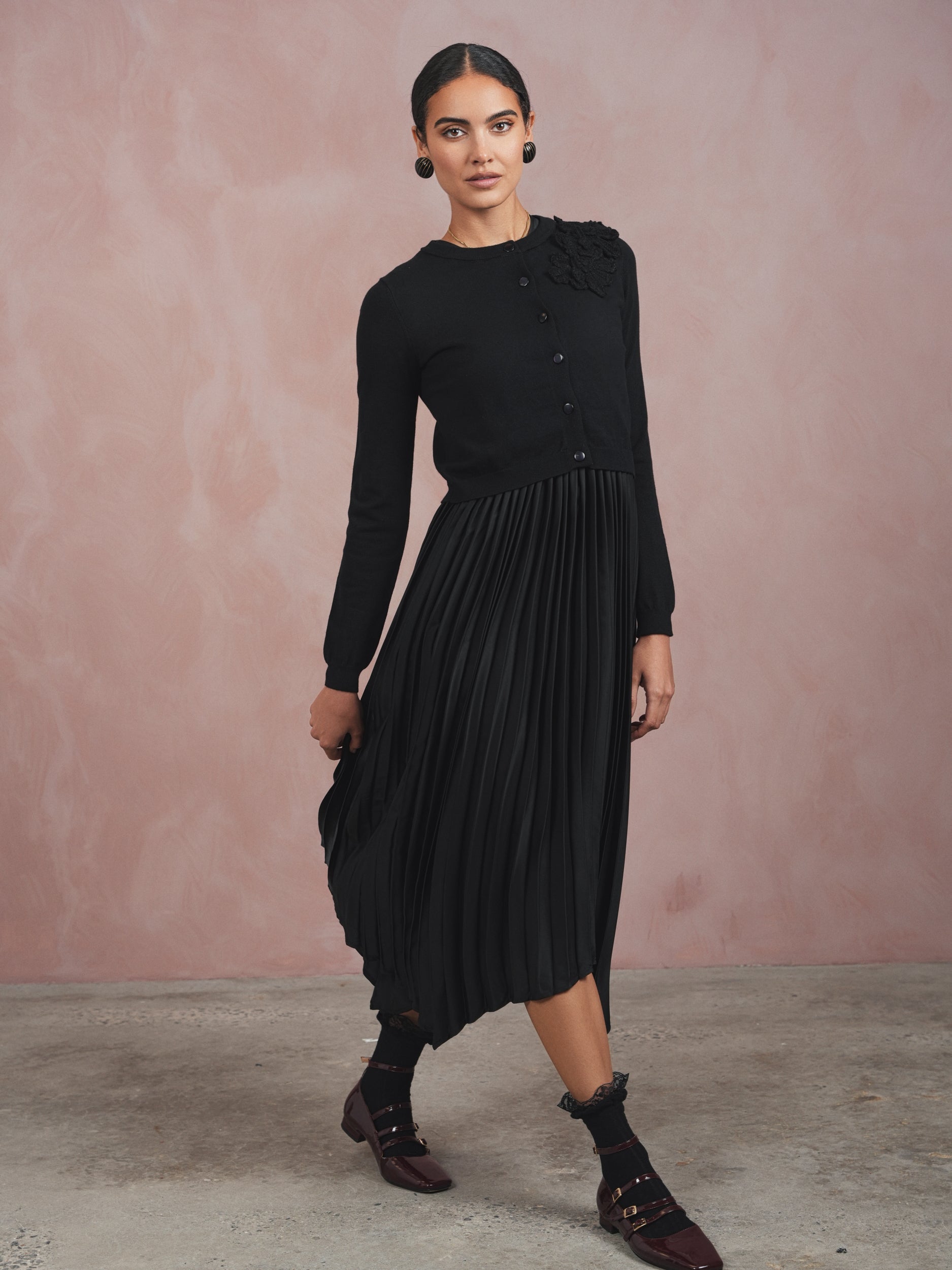 Pleated High-Low Sleeveless Dress